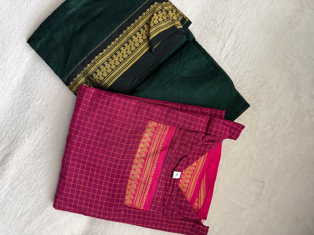 Pink with Green Handloom Checks Top and Dupatta Set