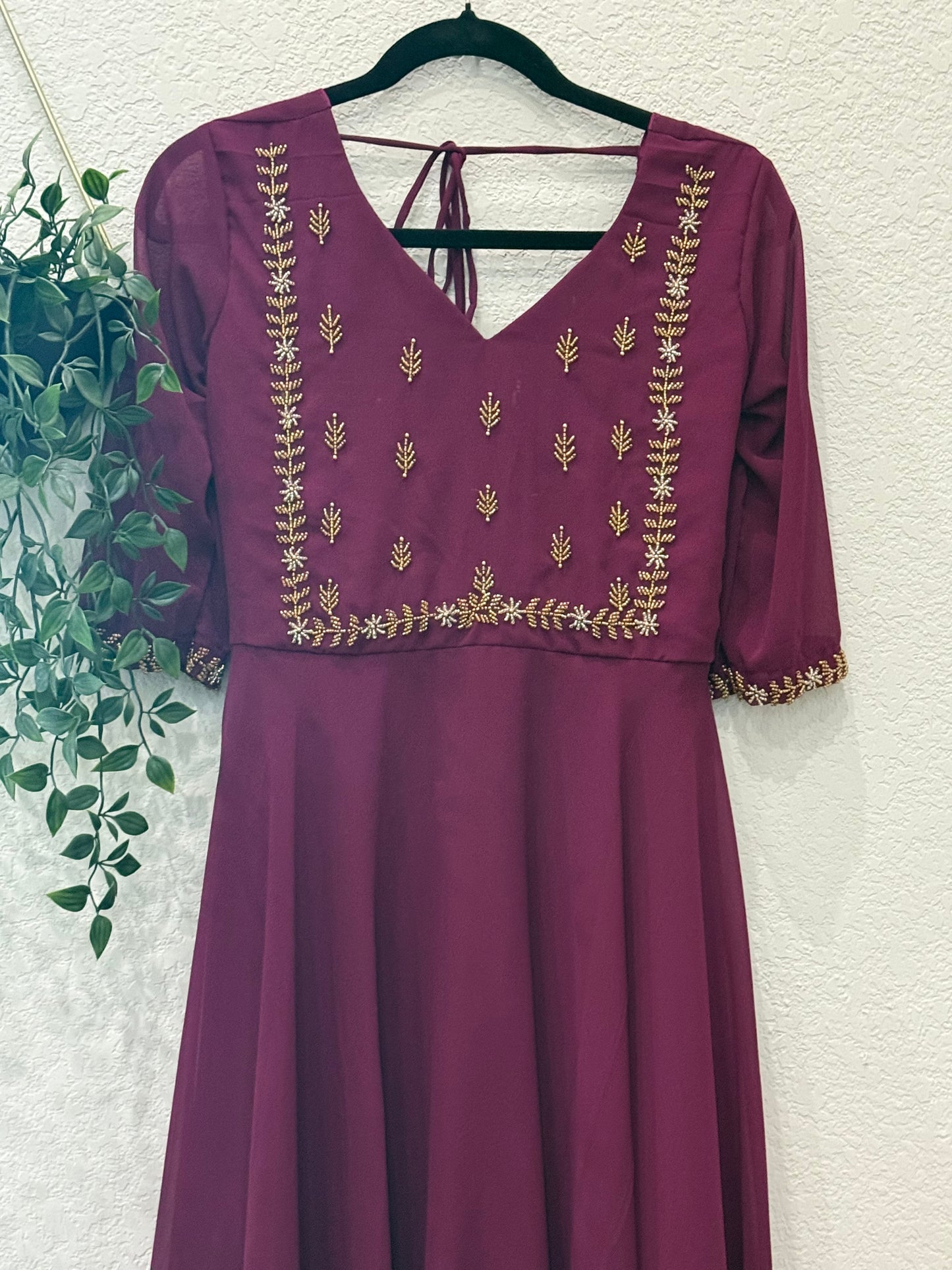 Wine shade georgette maggam work anarkali tunic