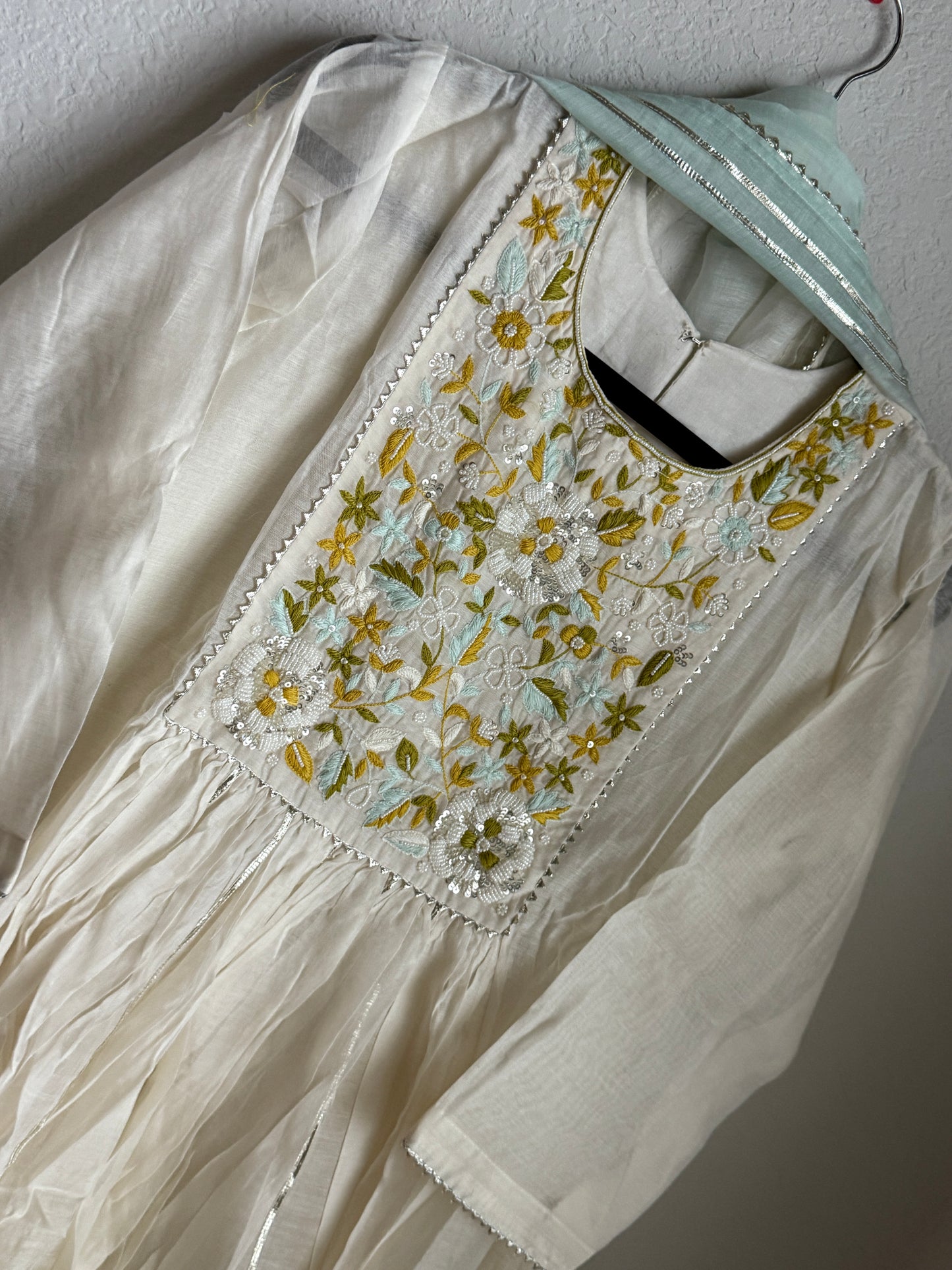 Ivory Mul Chanderi Anarkali Kurti Set – Elegant & Lightweight Festive Wear