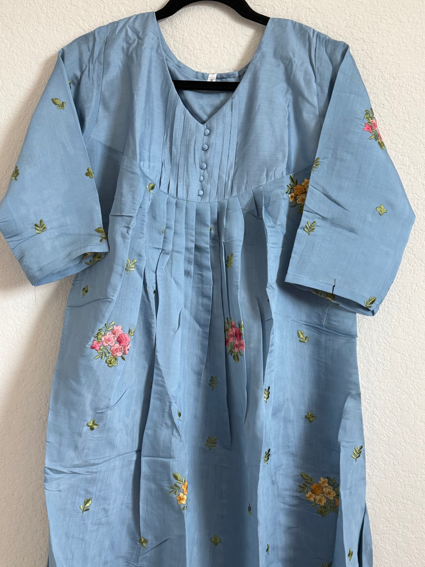 Powder Blue Mul Chanderi A-line Kurti