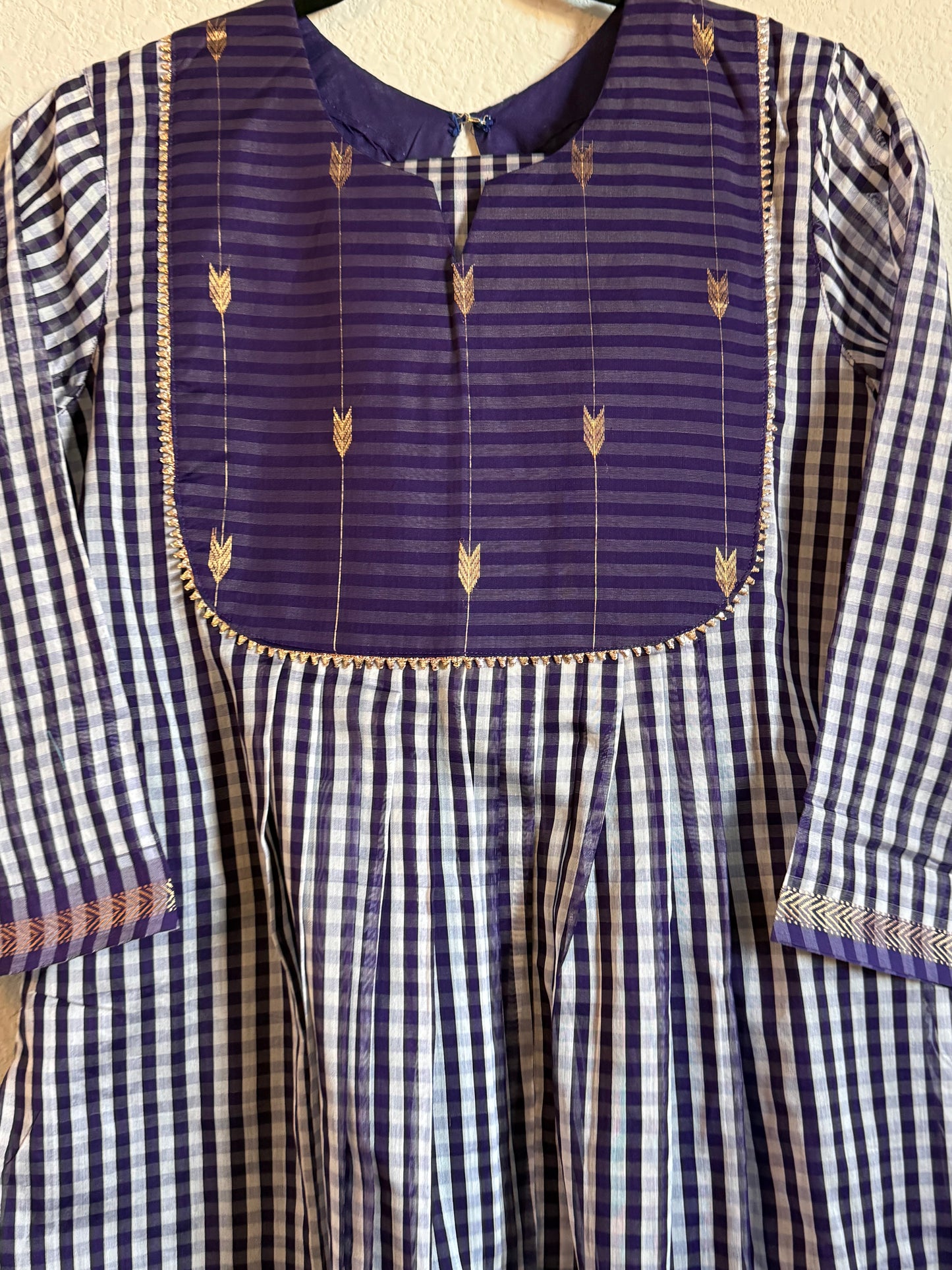 Purple Maheshwari Silk Handloom Checks Coord Set