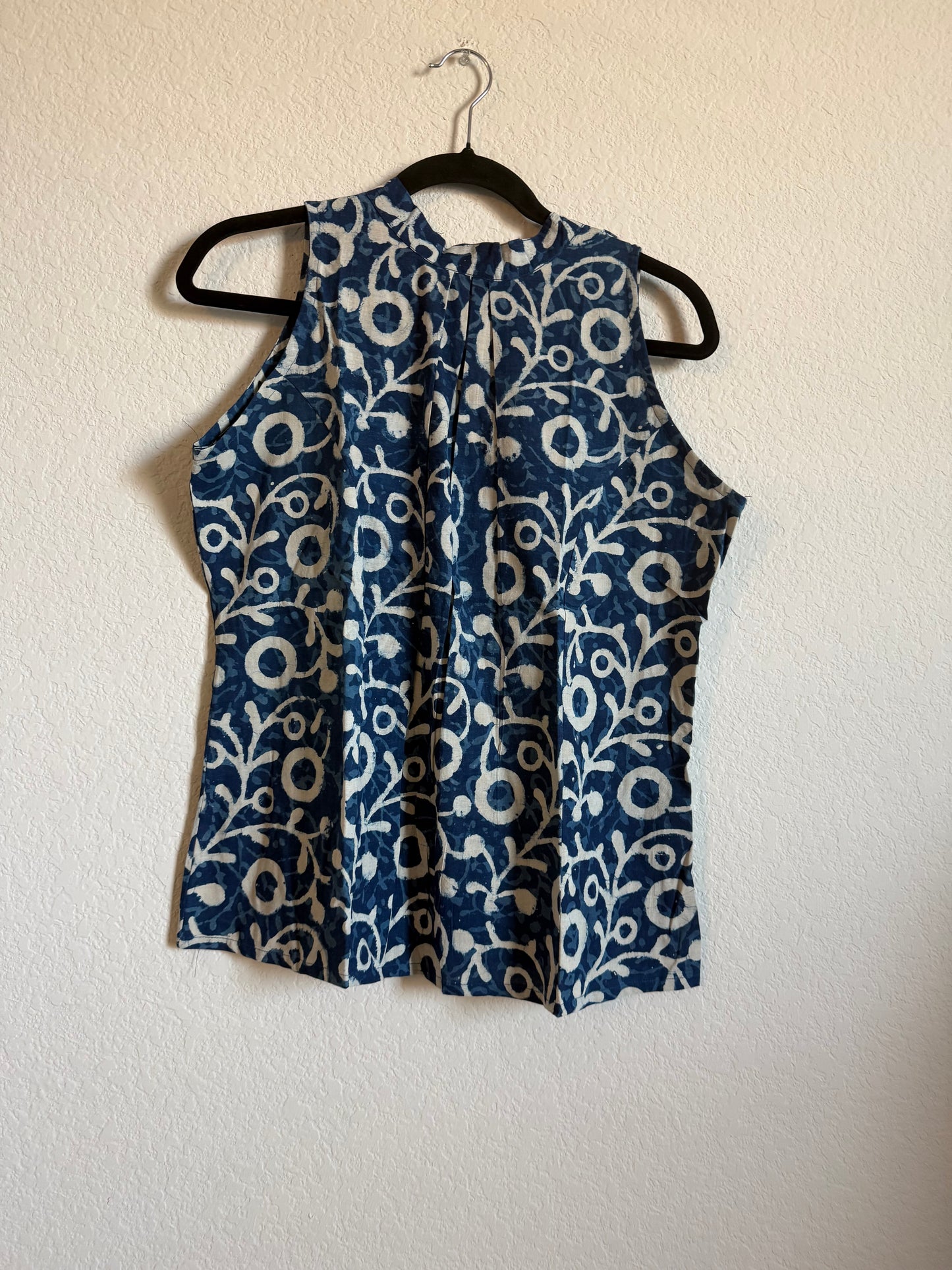 Indigo Blue Cotton Sleeveless Halter Neck Short Top