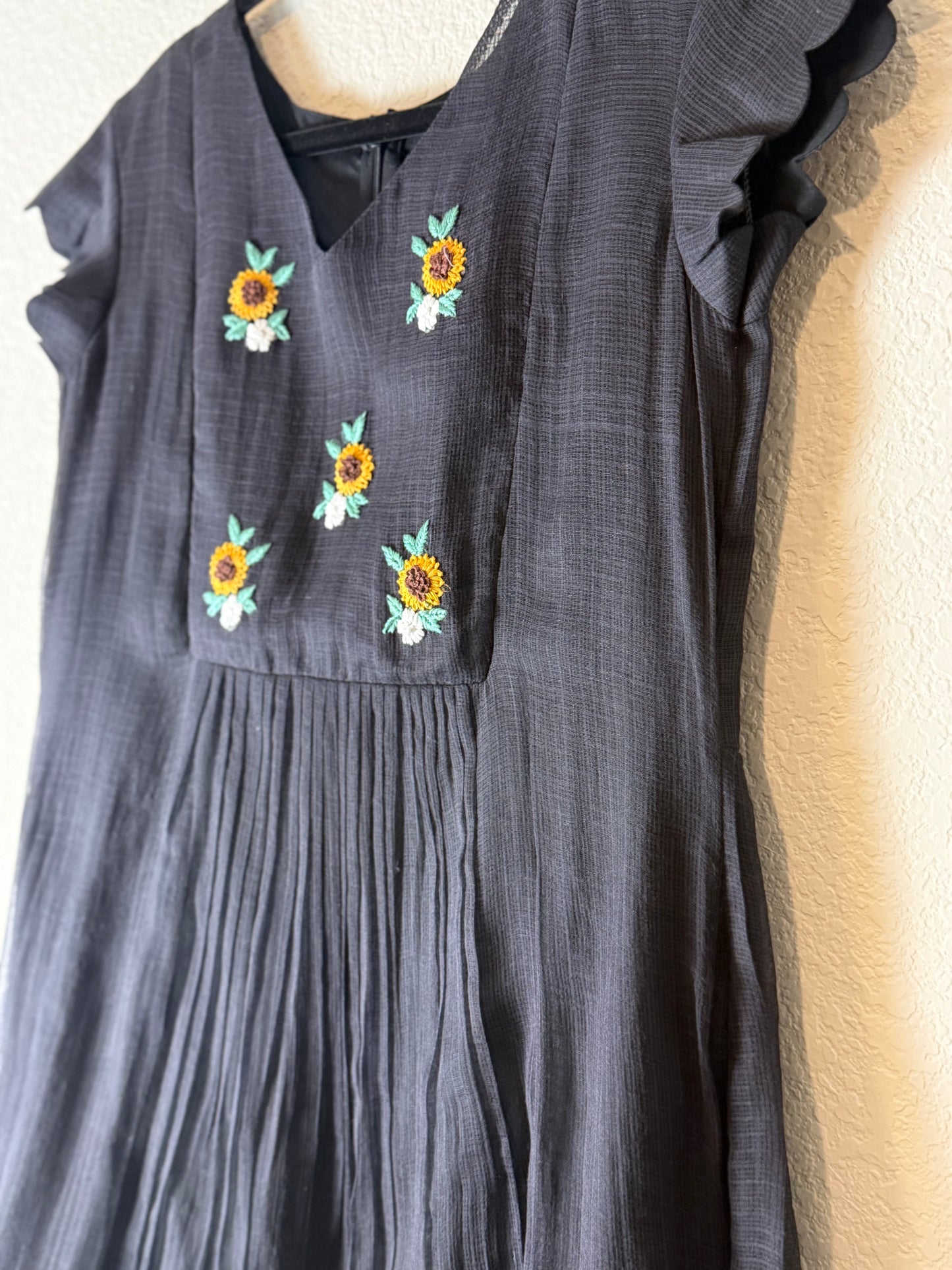 Black Kota Embroidered Dress with short scallop