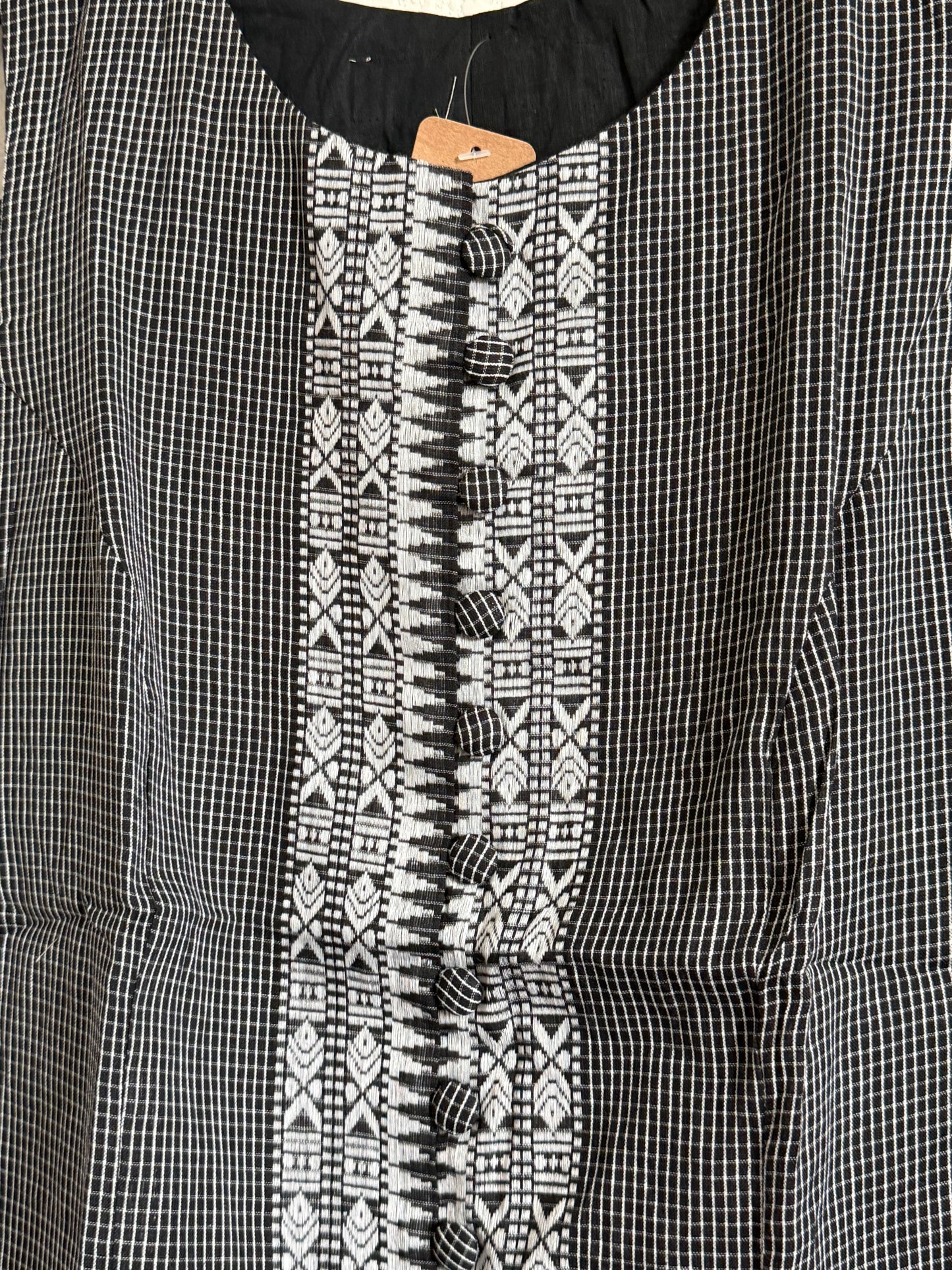 Black Cotton Checks Sleeveless Short Top
