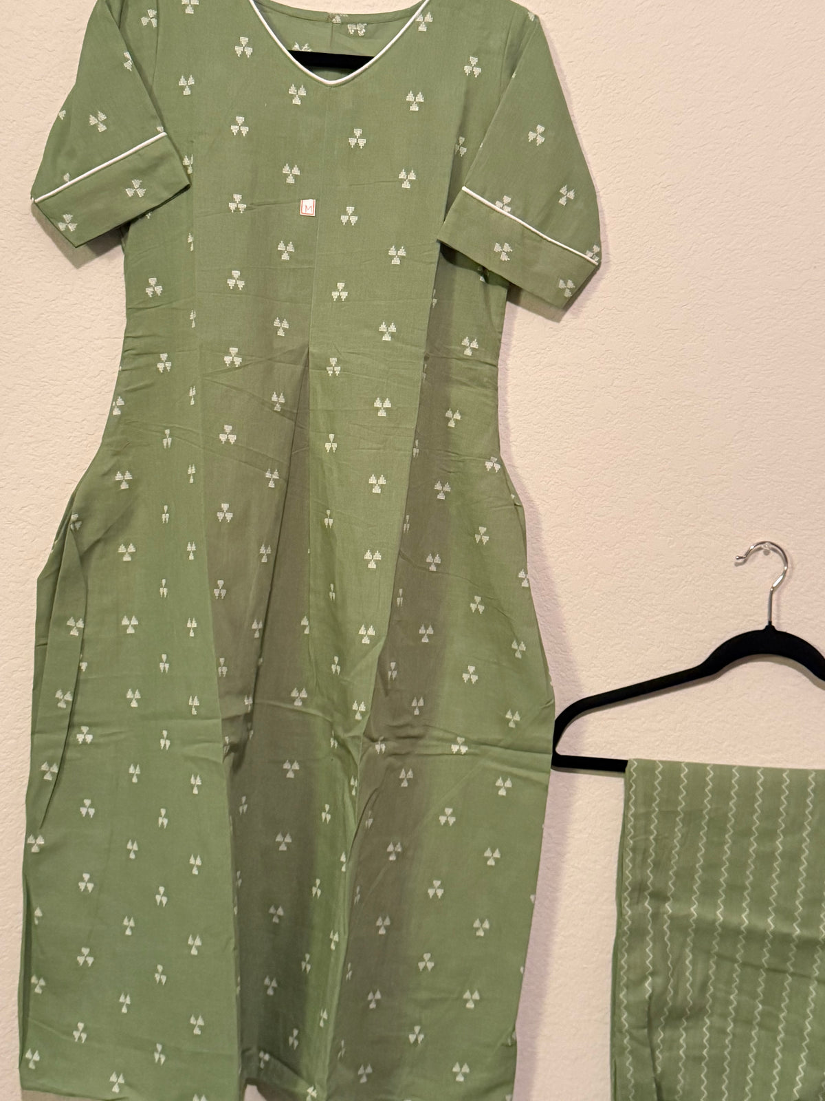 Green Cotton A-line Customized Coord Set