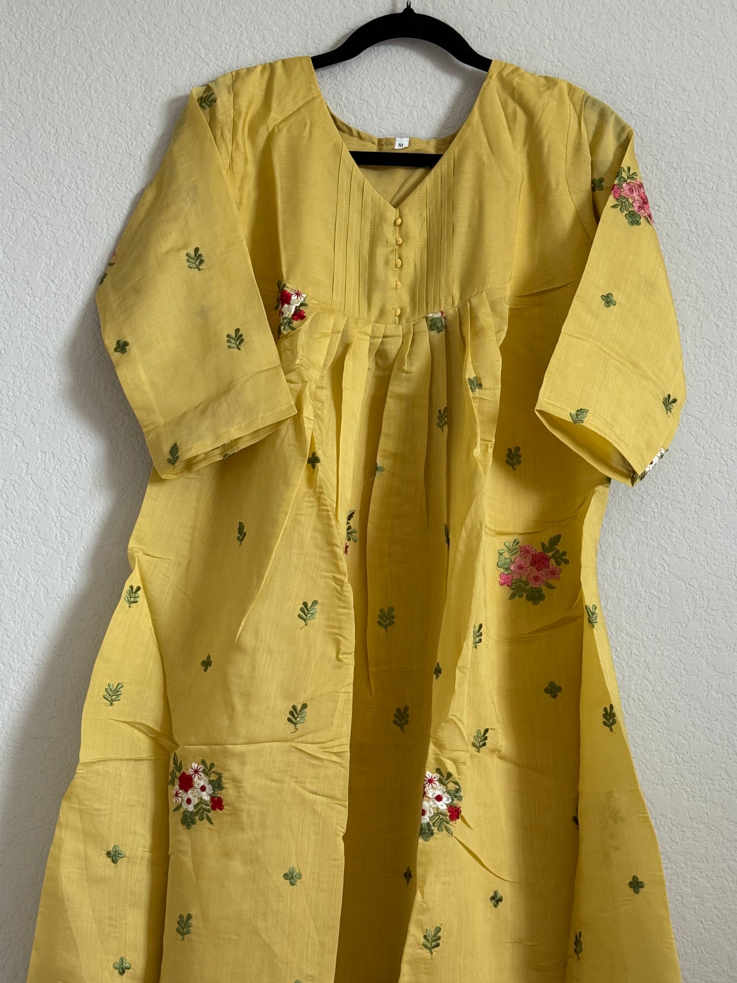 Mehendi Yellow Mul Chanderi A-line Kurti
