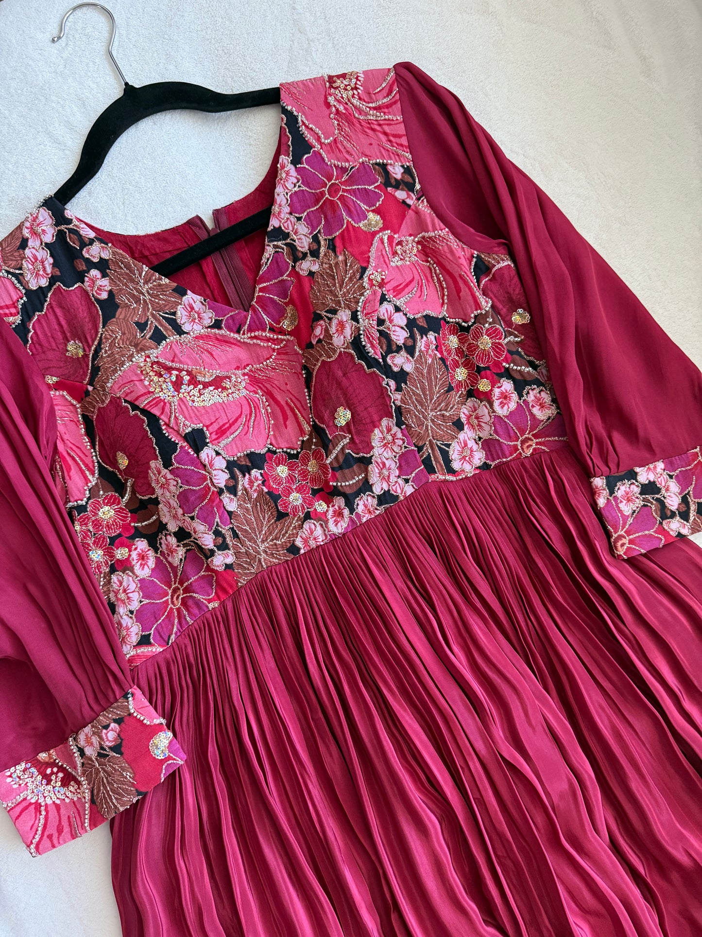 Maroon shade crape long anarkali dress