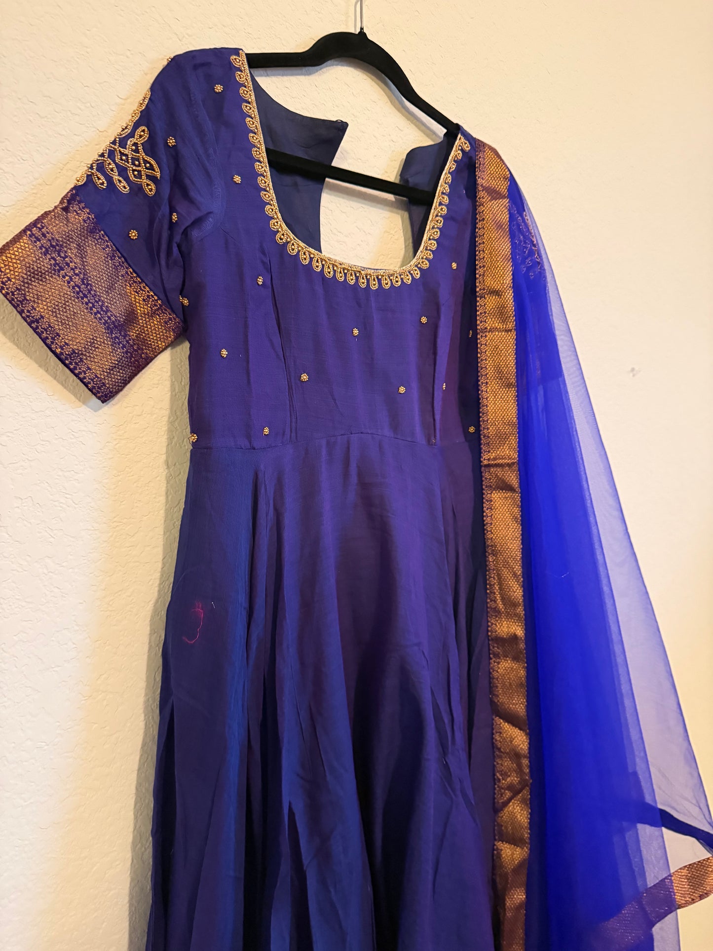 Blue Narayanpet Kolam Design Maggam Work Anarkali with Dupatta