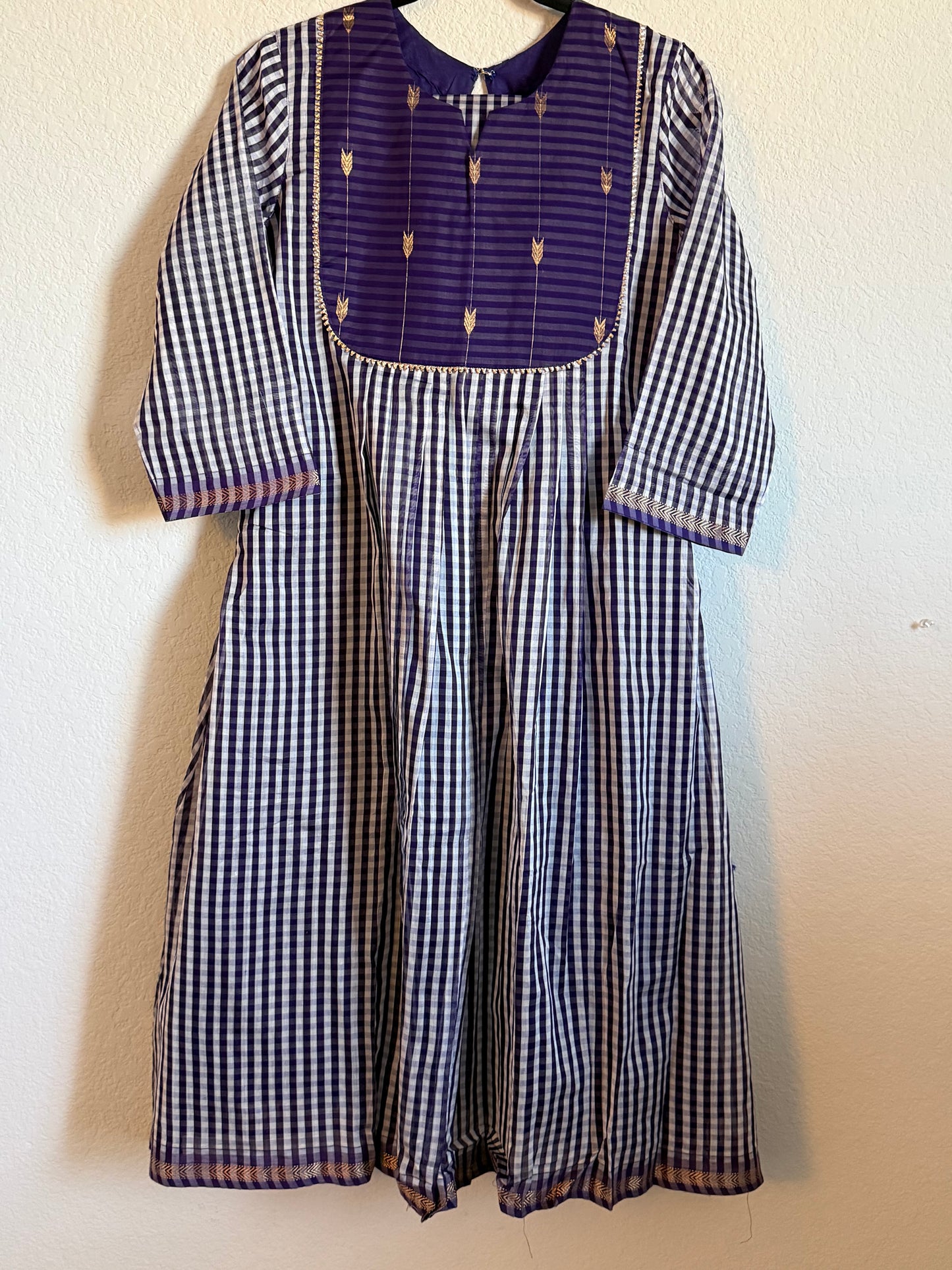Purple Maheshwari Silk Handloom Checks Coord Set