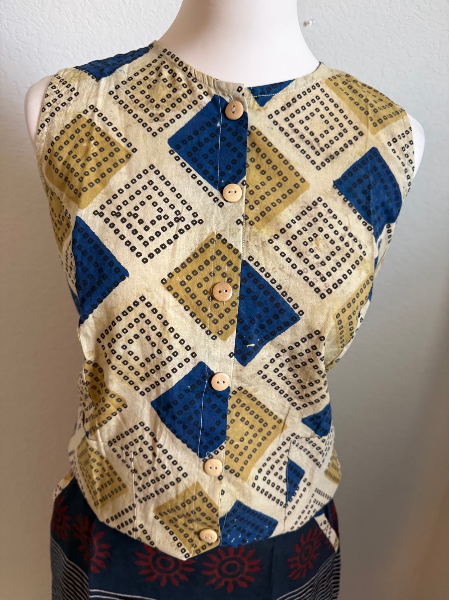 Biege and Blue Cotton Top with Cotton Skirt