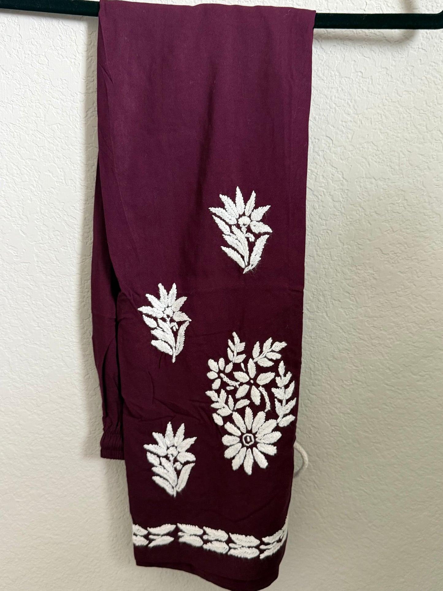Wine Rayon Chikankari Coord Set - Top with Palazzo