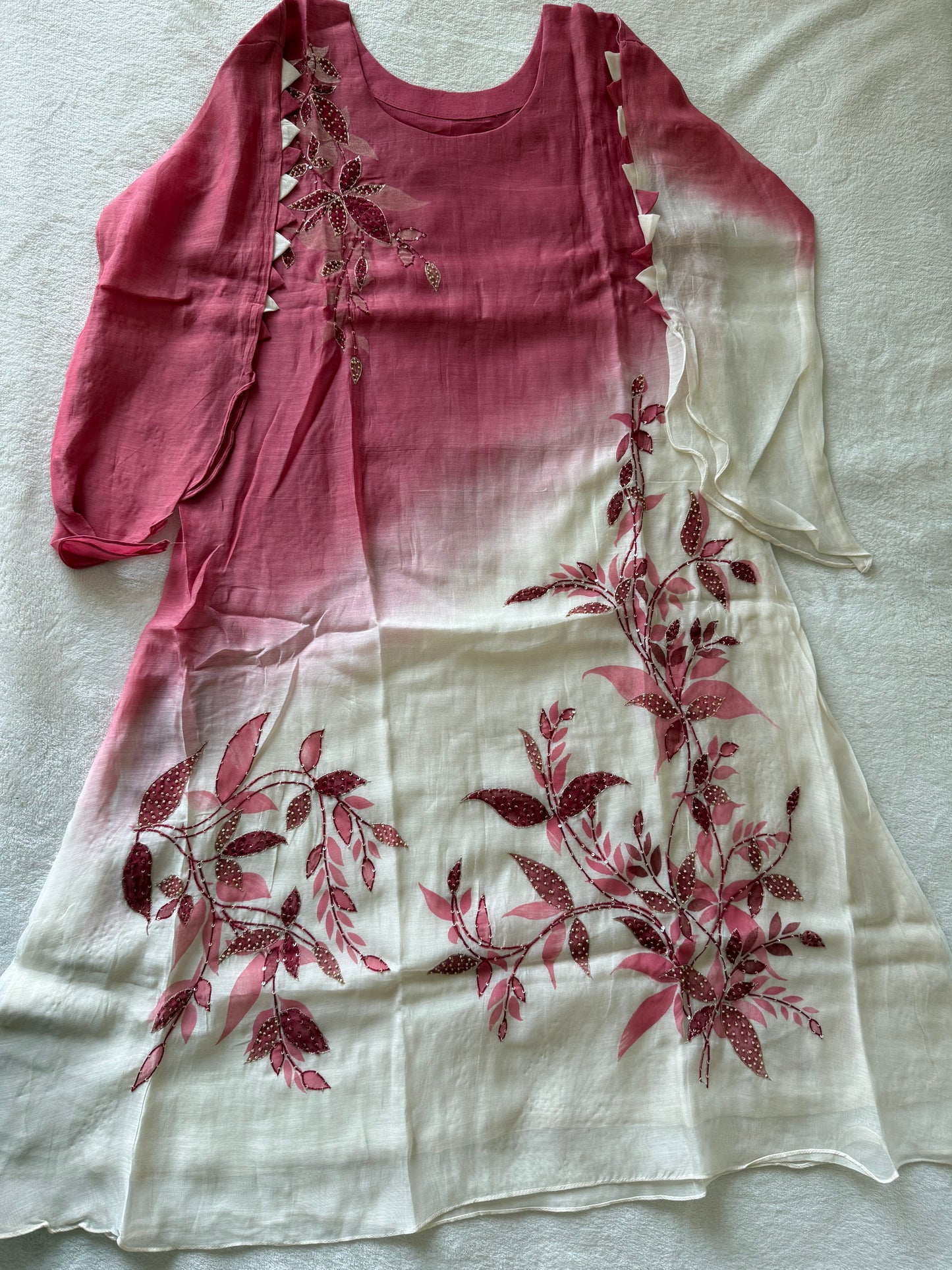 Pure mul chanderi handwork aline suit