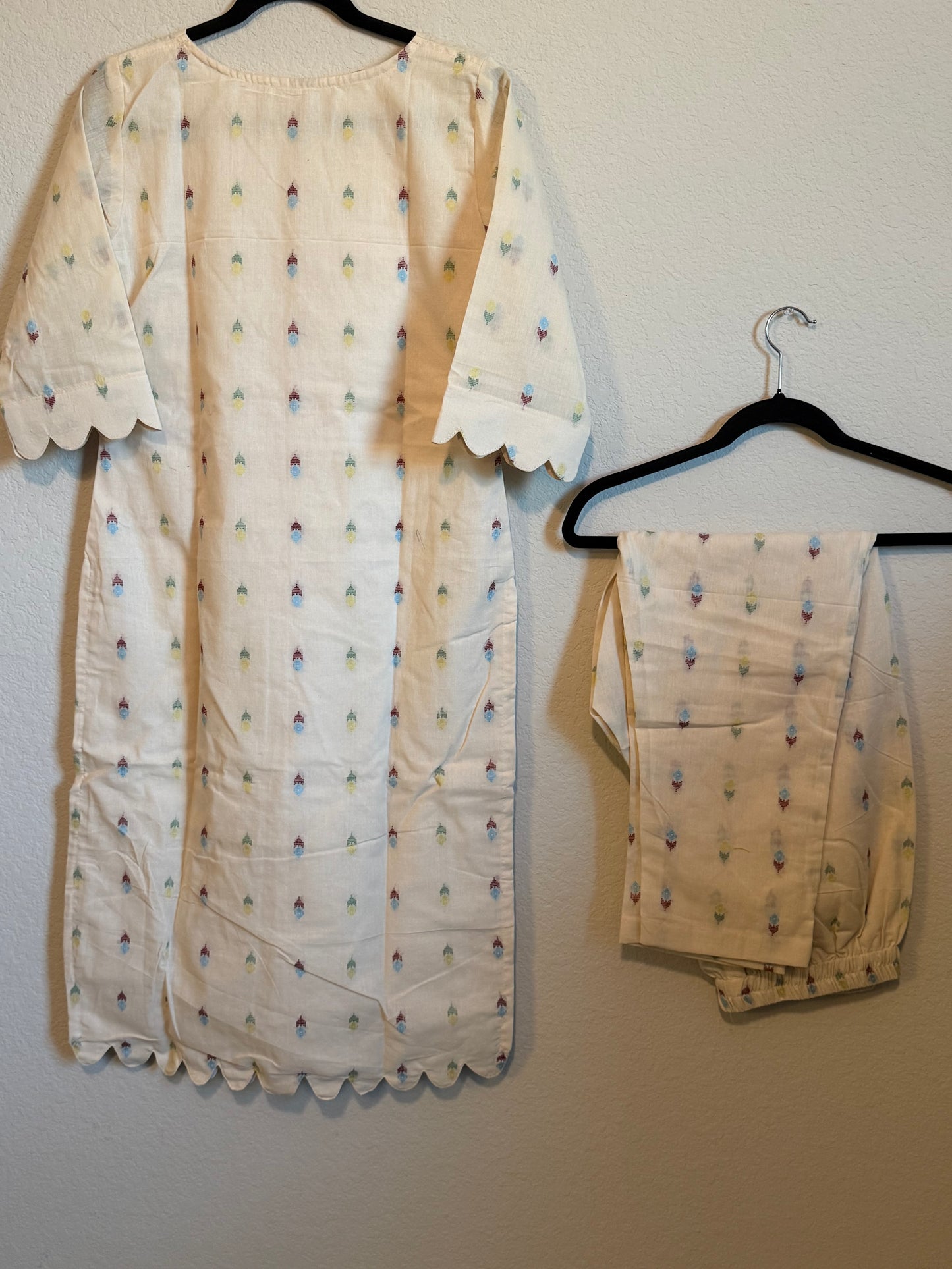 Half White Cotton Straight Cut Customized Coord Set