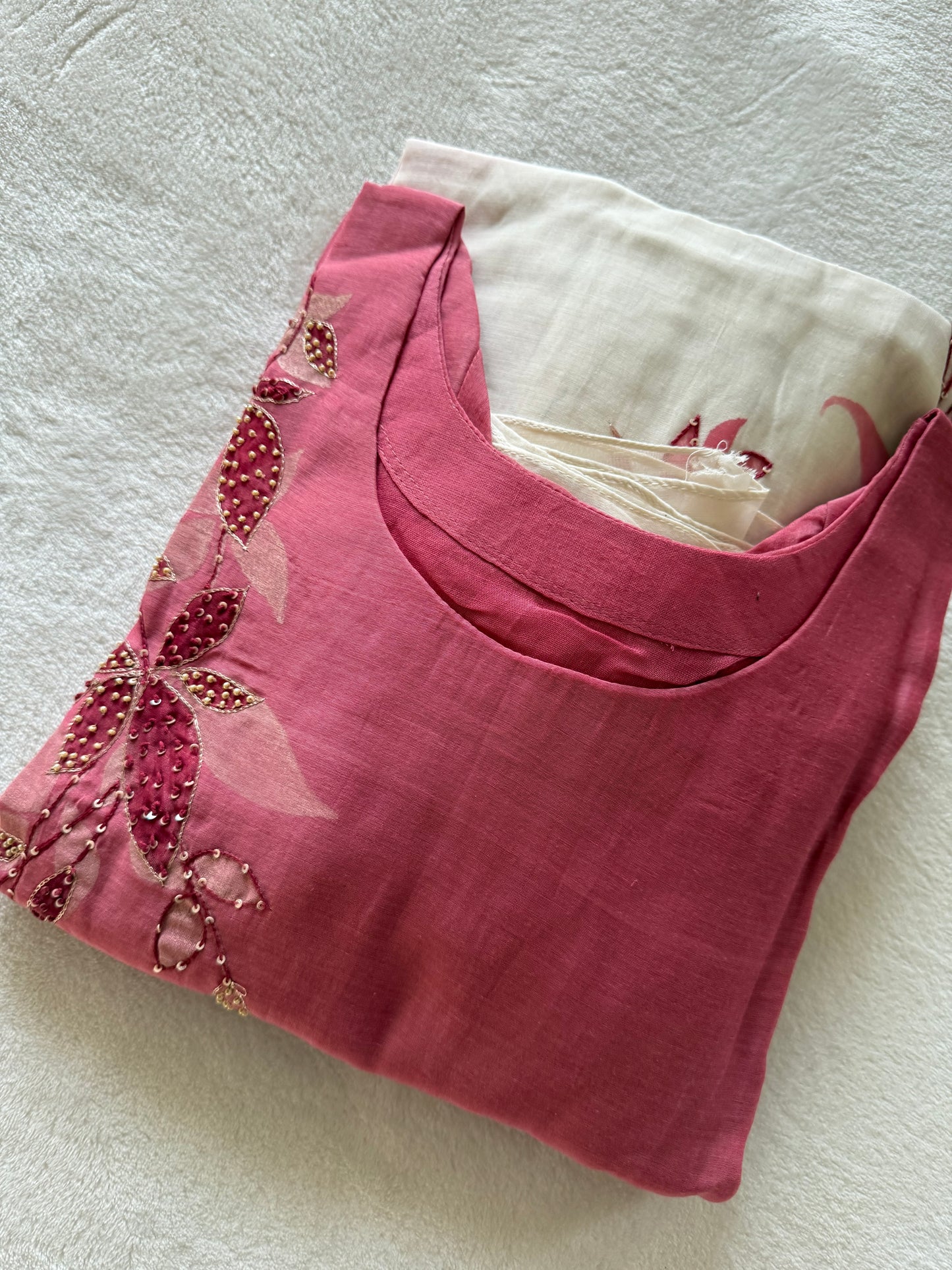 Pure mul chanderi handwork aline suit