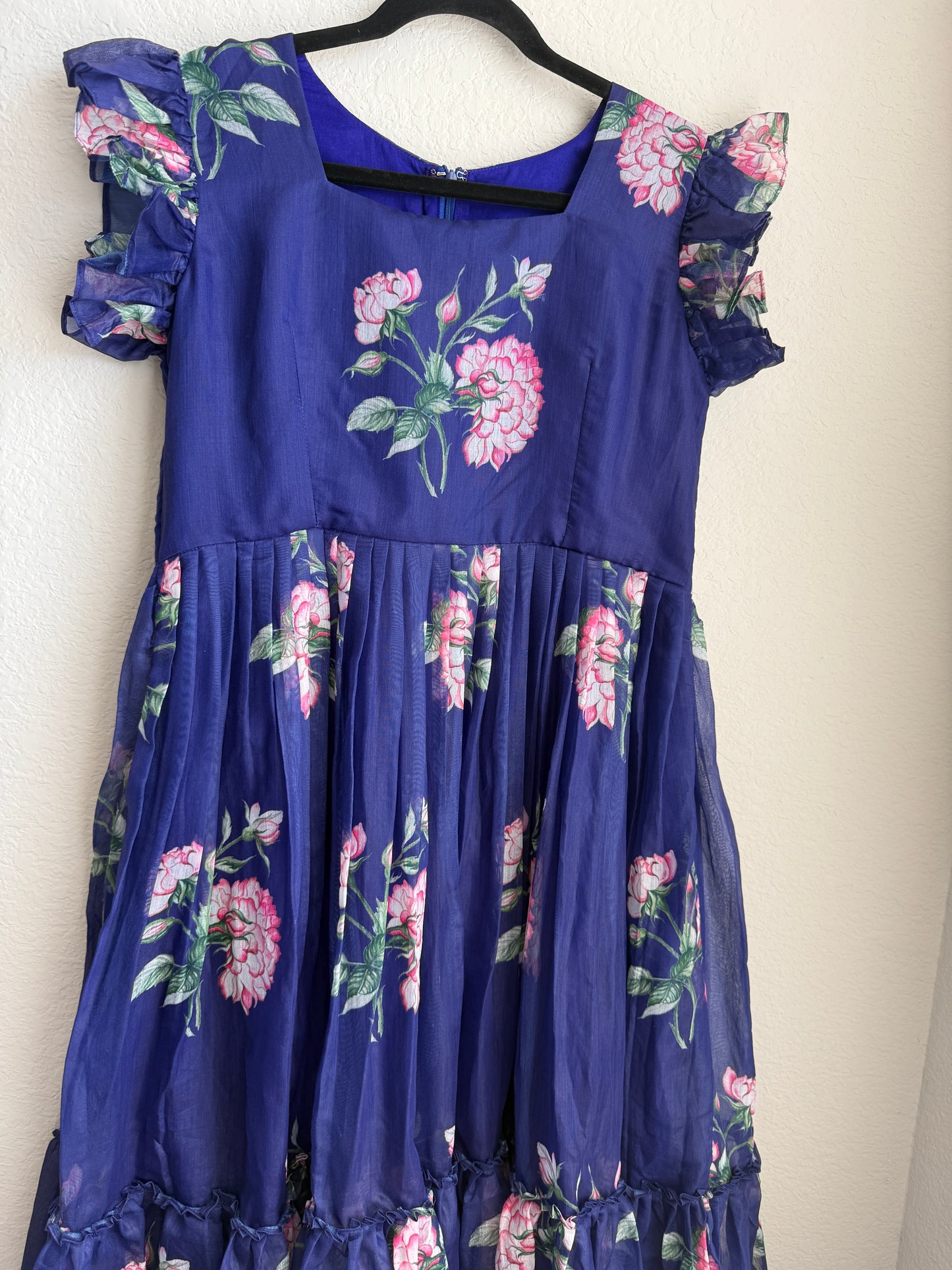 Purple floral chanderi midi dress