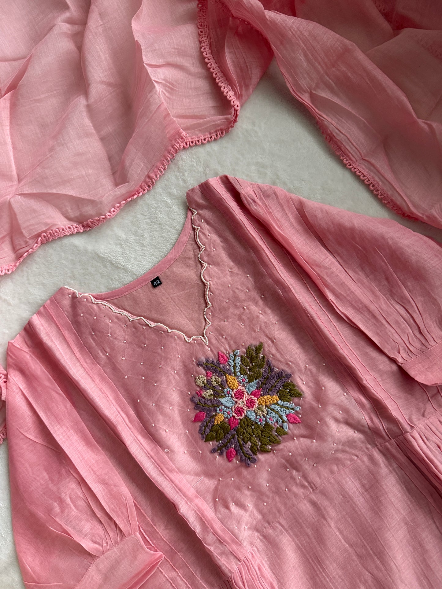 Pastel Pink Mul Chanderi Anarkali Kurti Set – Elegant Designer Ethnic Wear