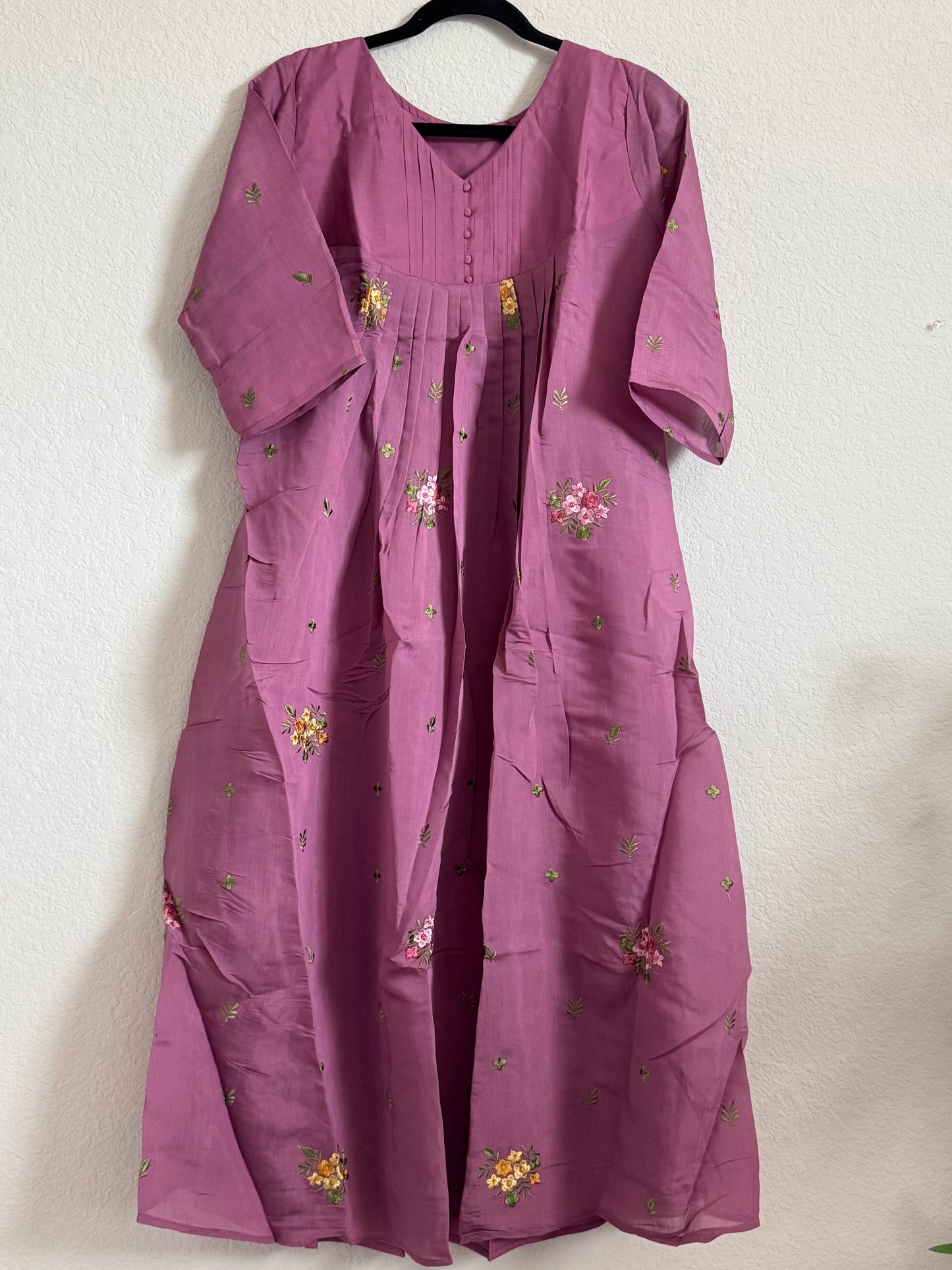 Magenta Mul Chanderi A-line Kurti