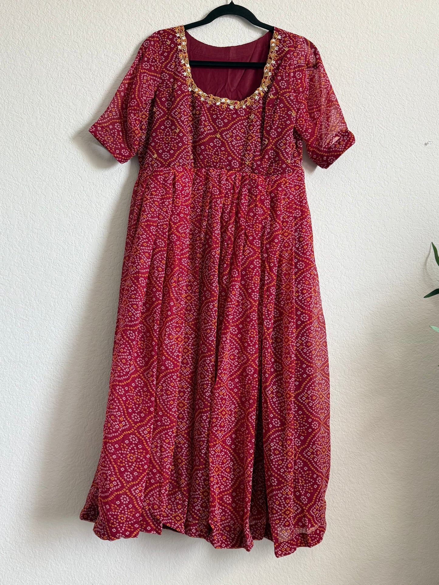 Maroon Bandhini Handwork Anarkali Tunic