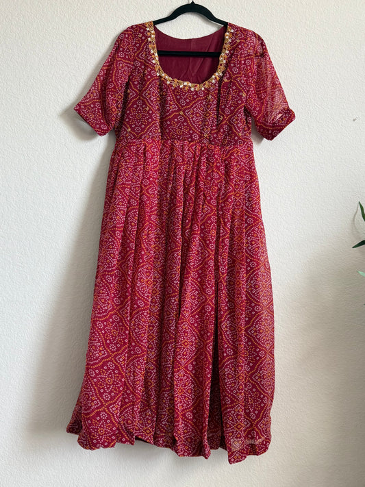 Maroon Bandhini Handwork Anarkali Tunic