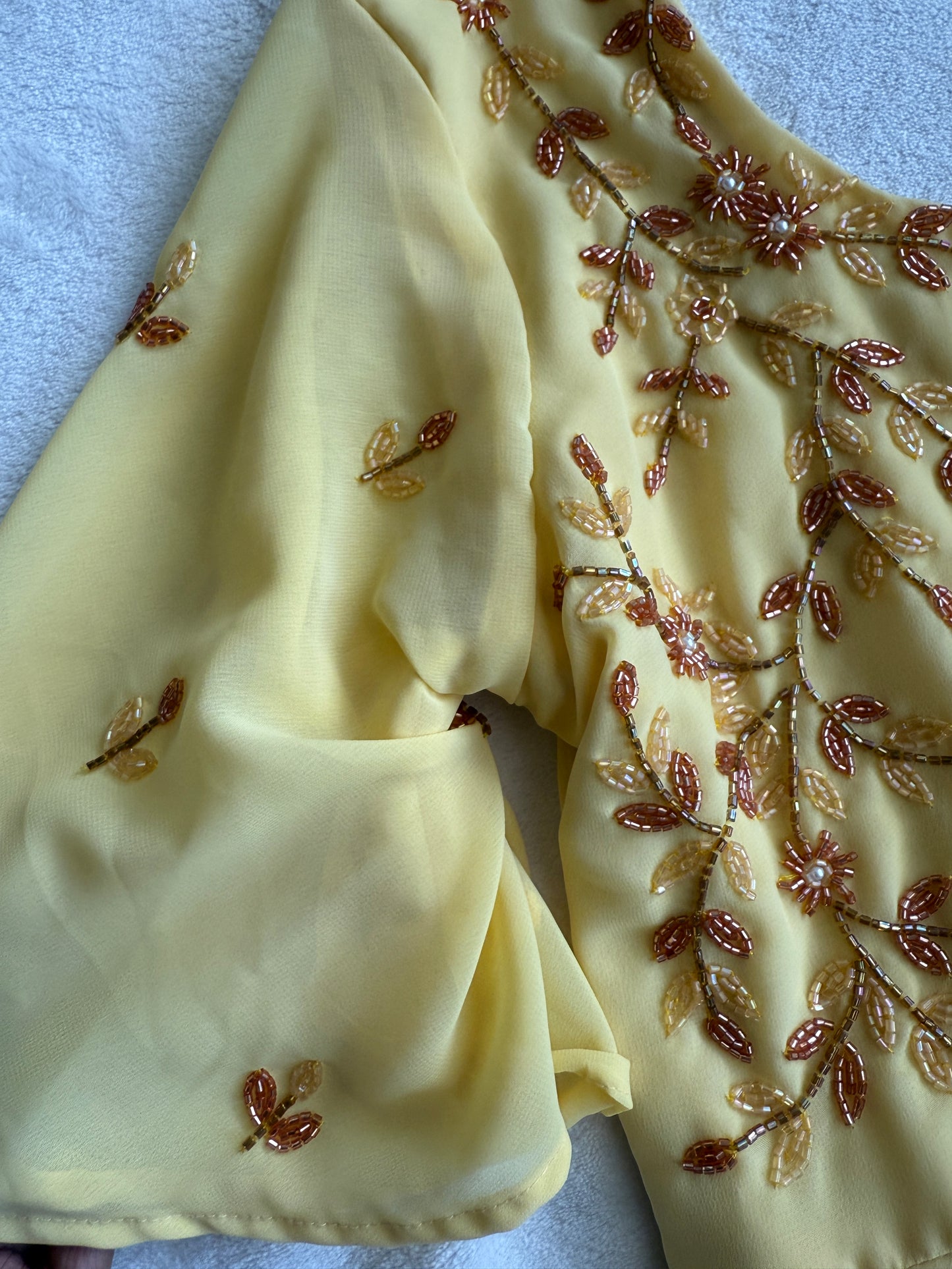 Yellow maggam work georgette heavy flare anarkali tunic