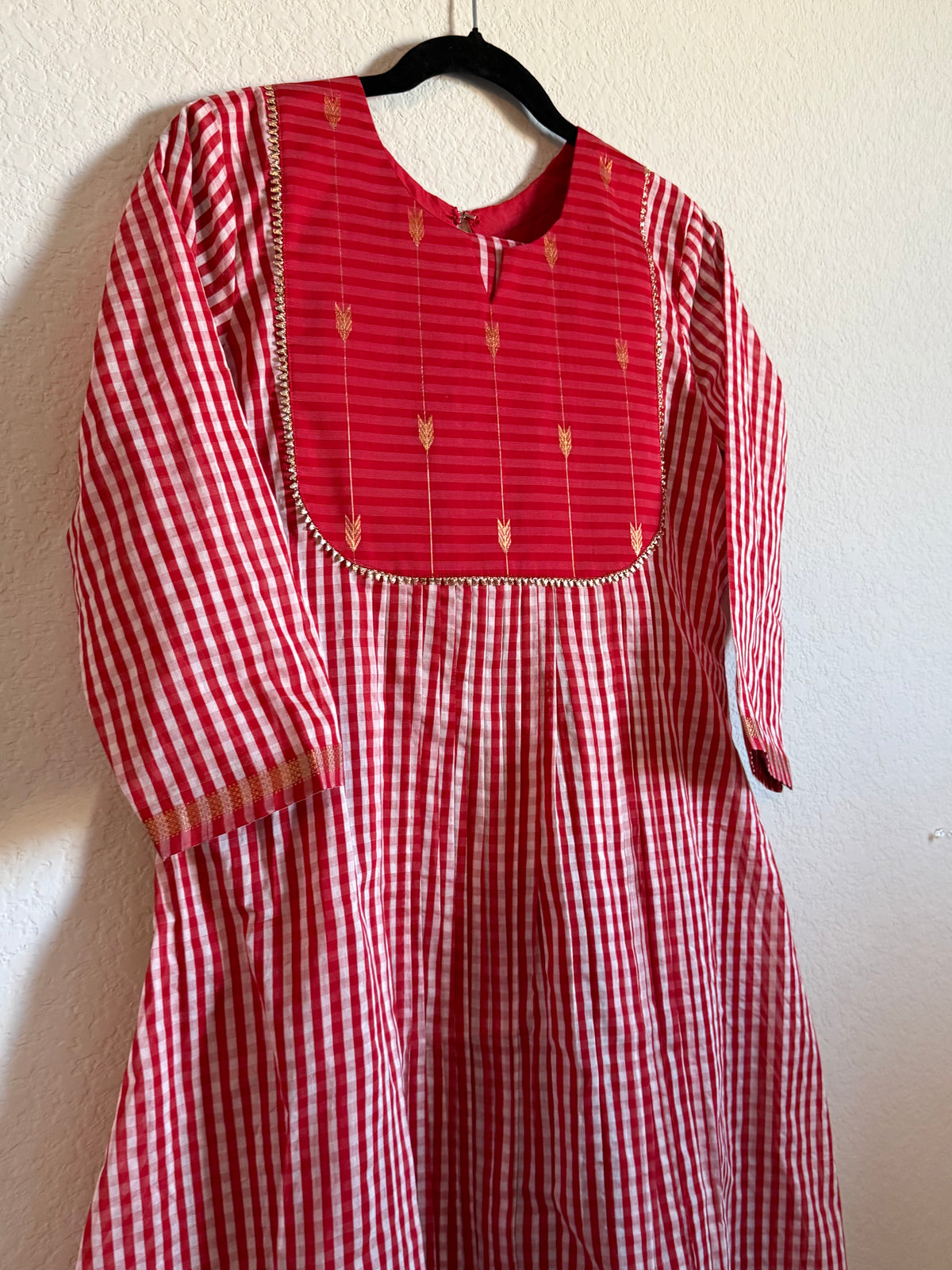 Red Maheshwari Silk Handloom Checks Coord Set