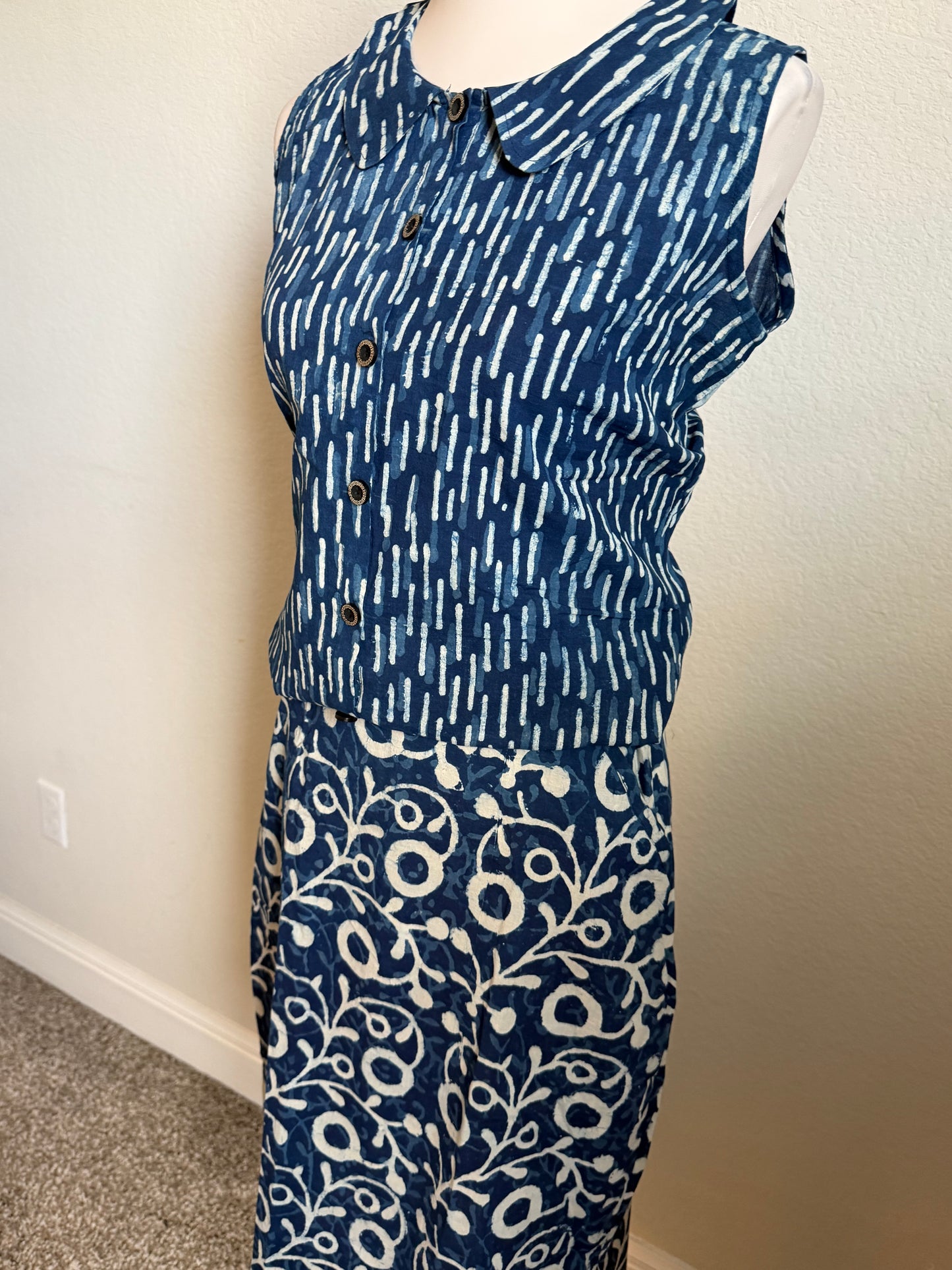Indigo Blue Cotton Top with Indigo Skirt
