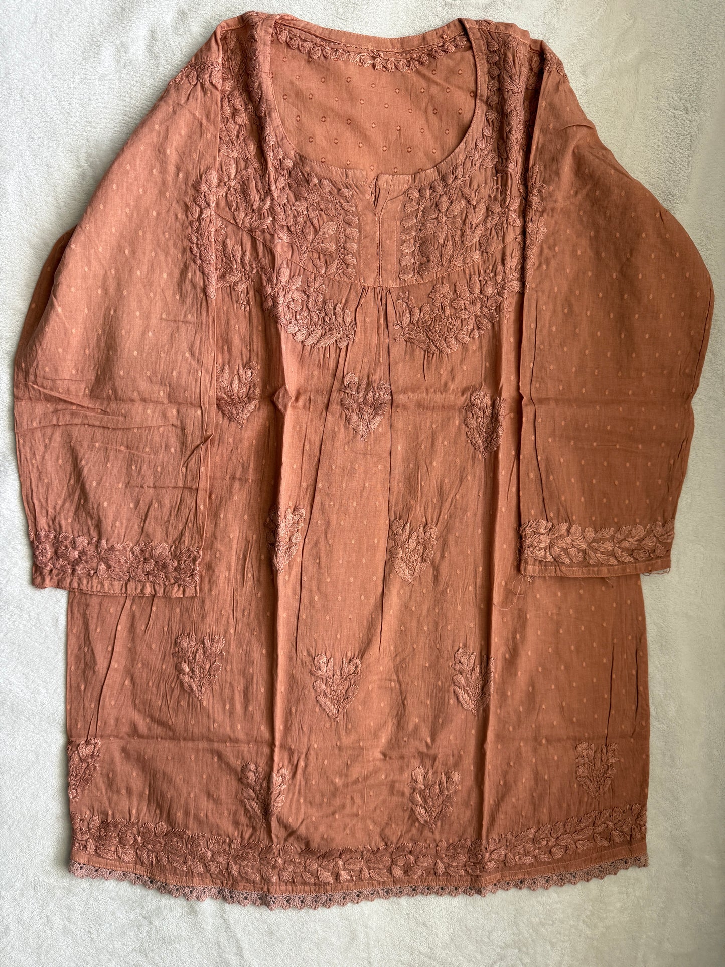 Brown dolby cotton chikankari short kurti