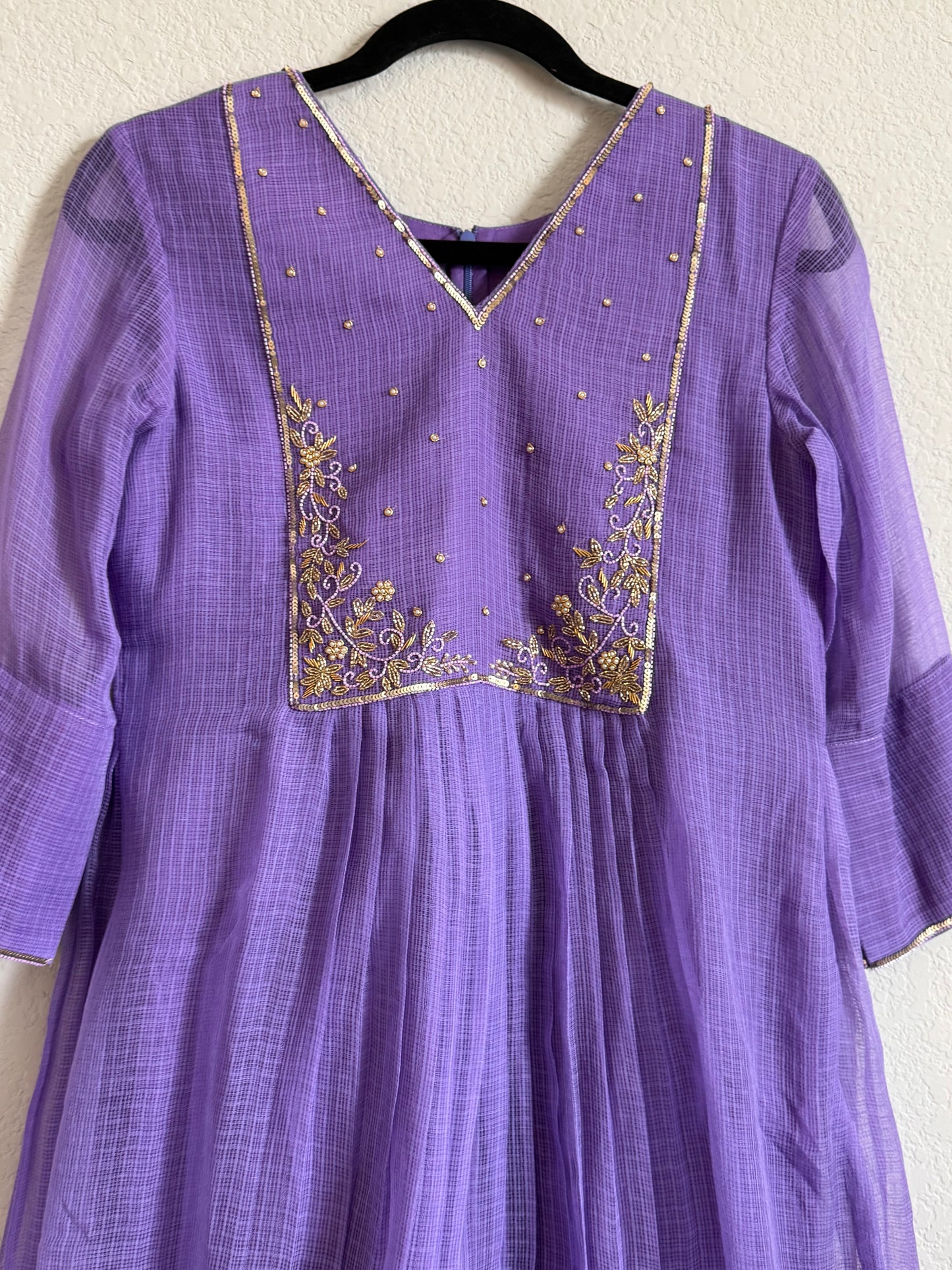 Lavendar Kota Maggam Work Dress