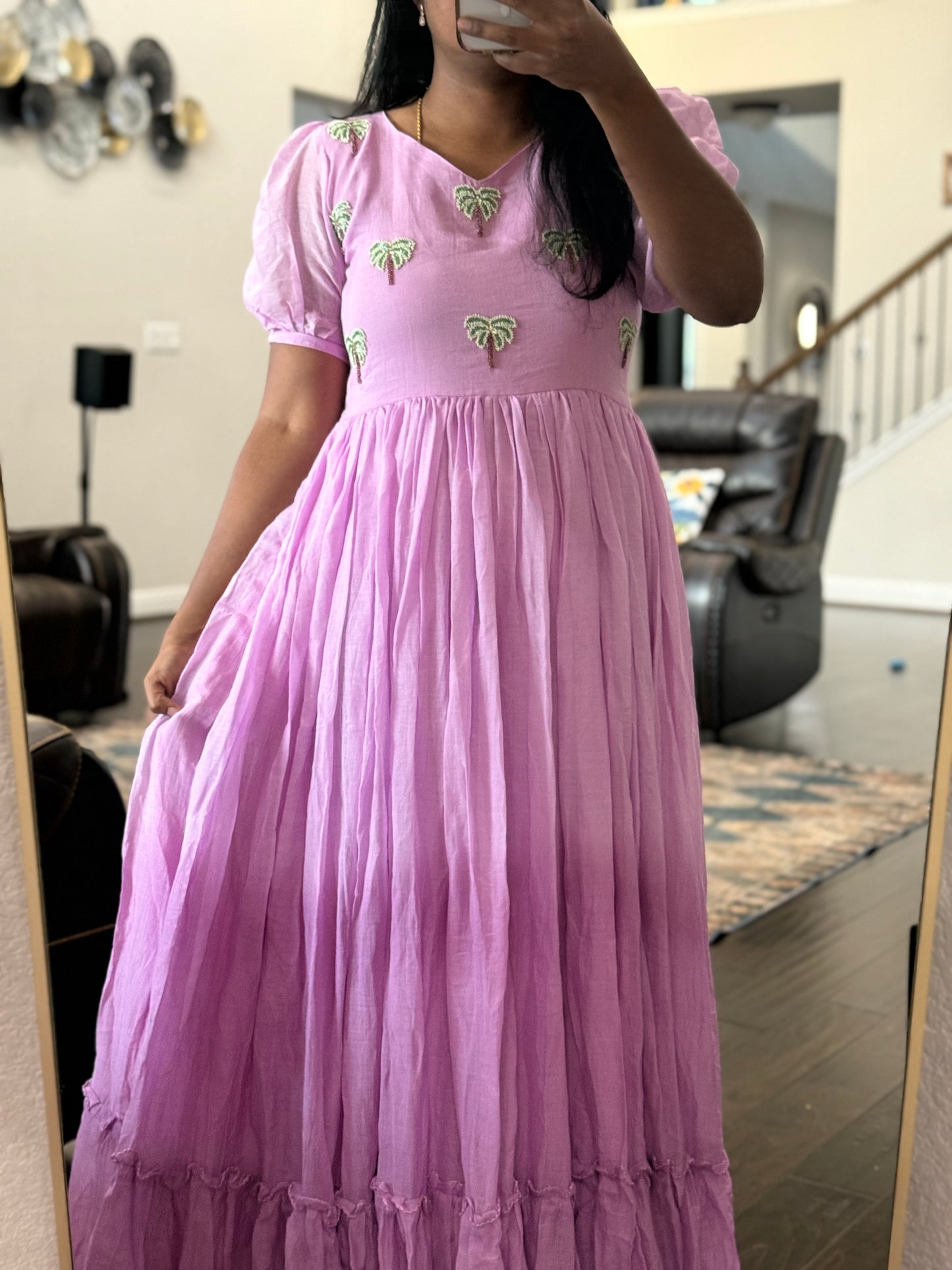 Lavendar dual shade mul cotton long dress
