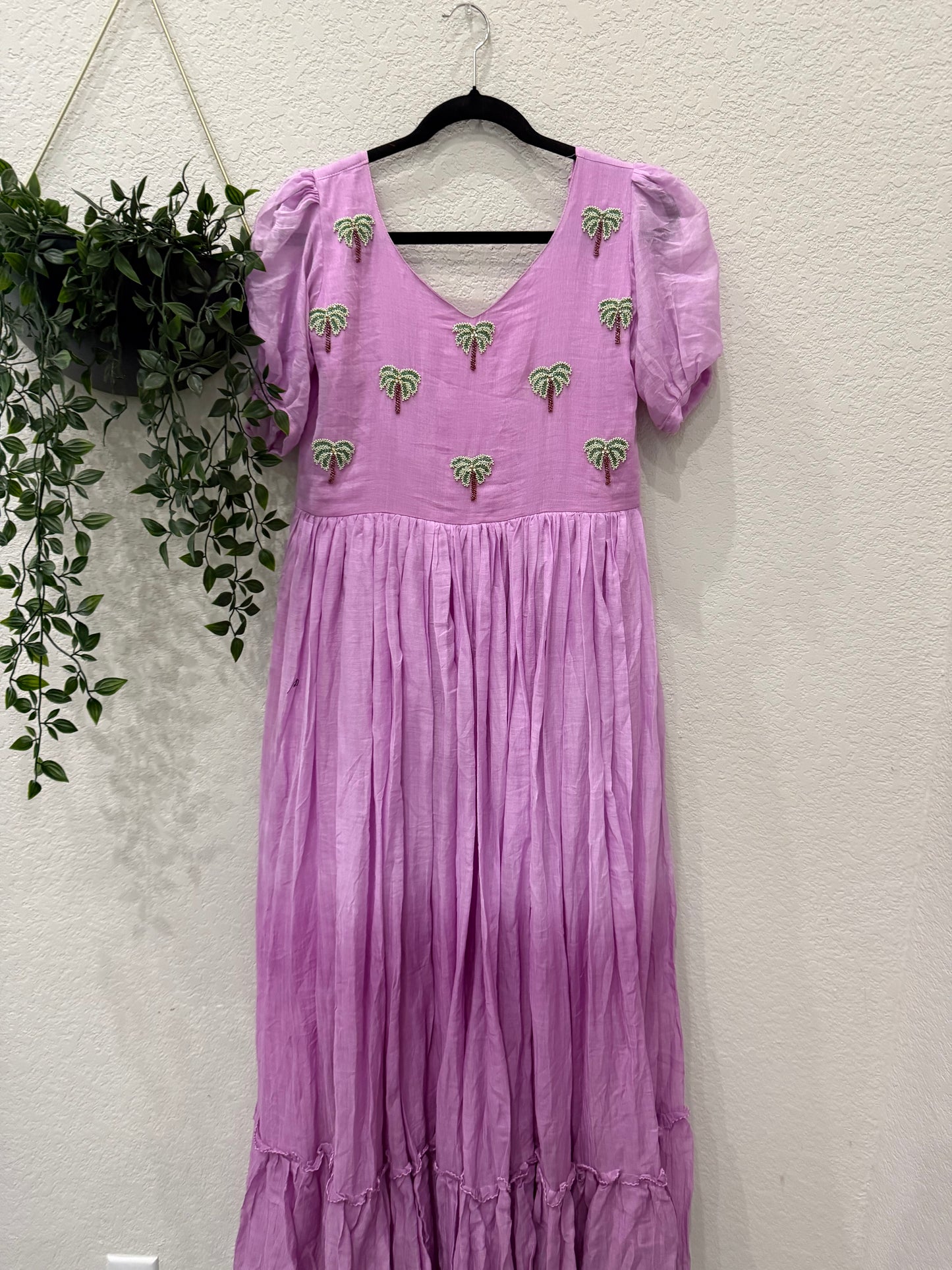Lavendar dual shade mul cotton long dress