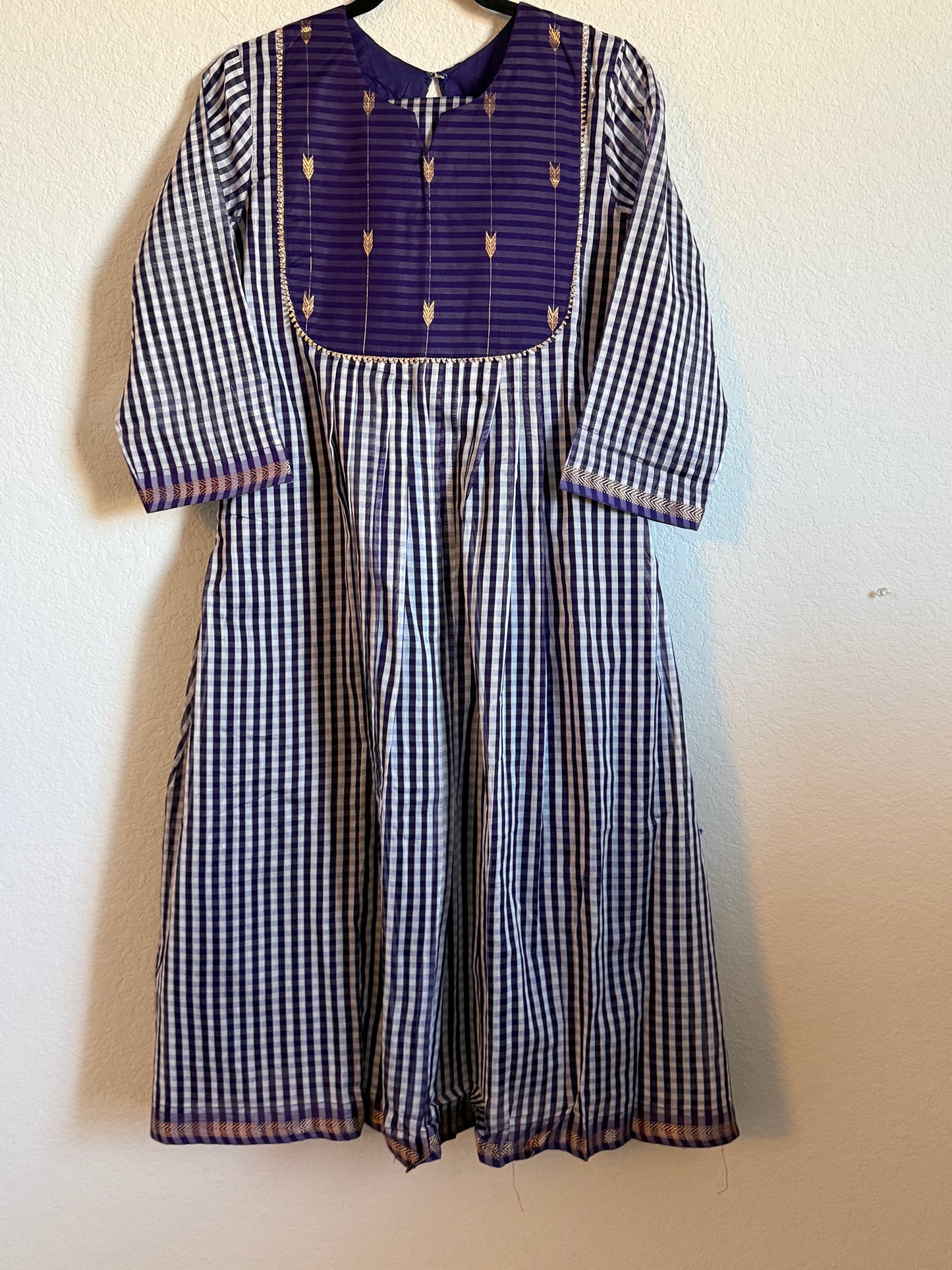 Purple Maheshwari Silk Handloom Checks Coord Set