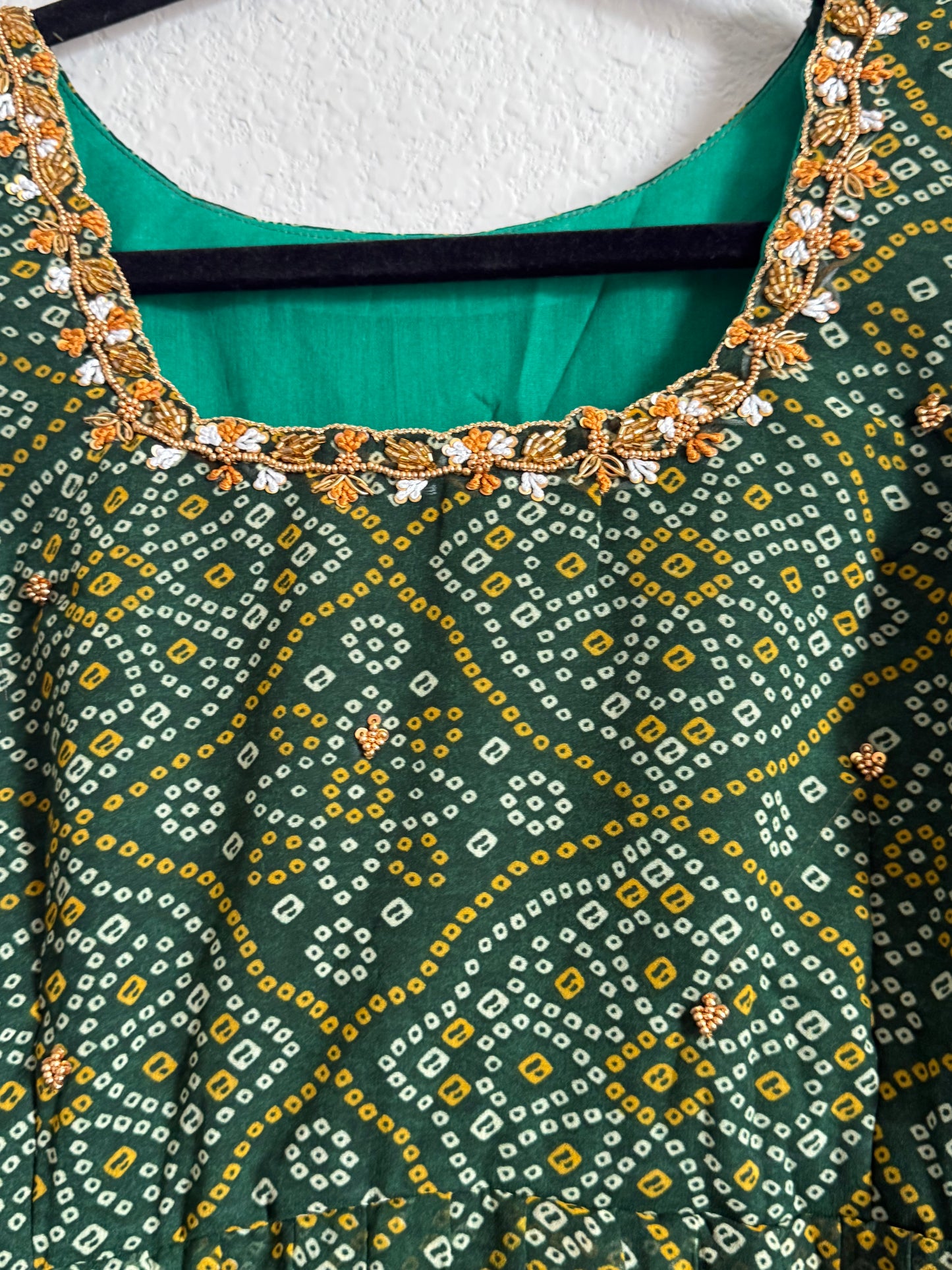 Green Bandhini Handwork Anarkali Tunic