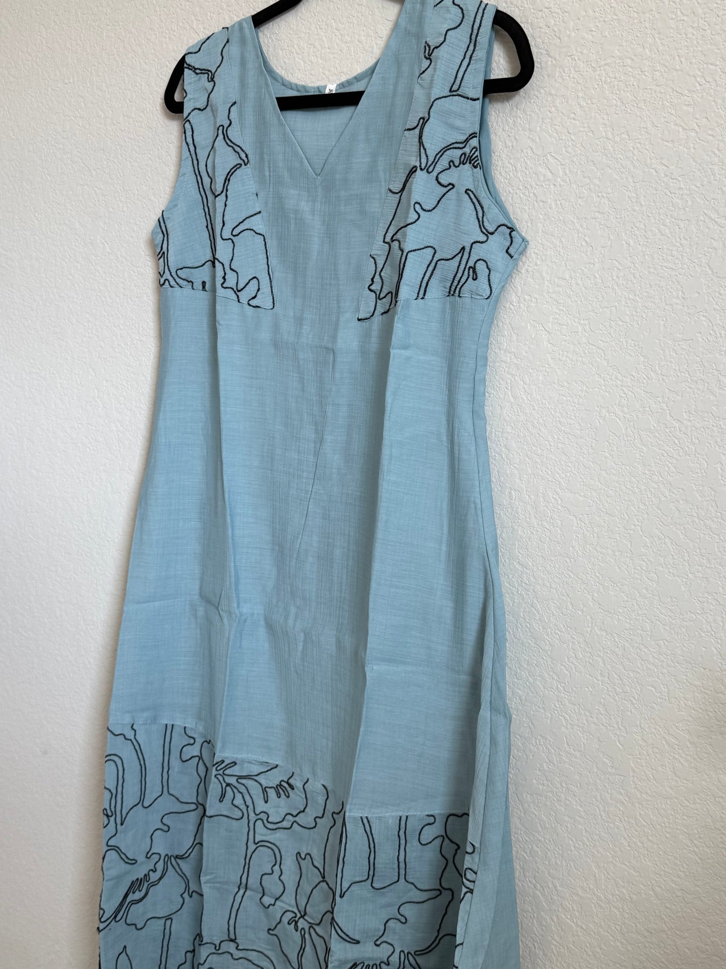 Powder Blue Mul Chanderi Sleeveless A-line Dress