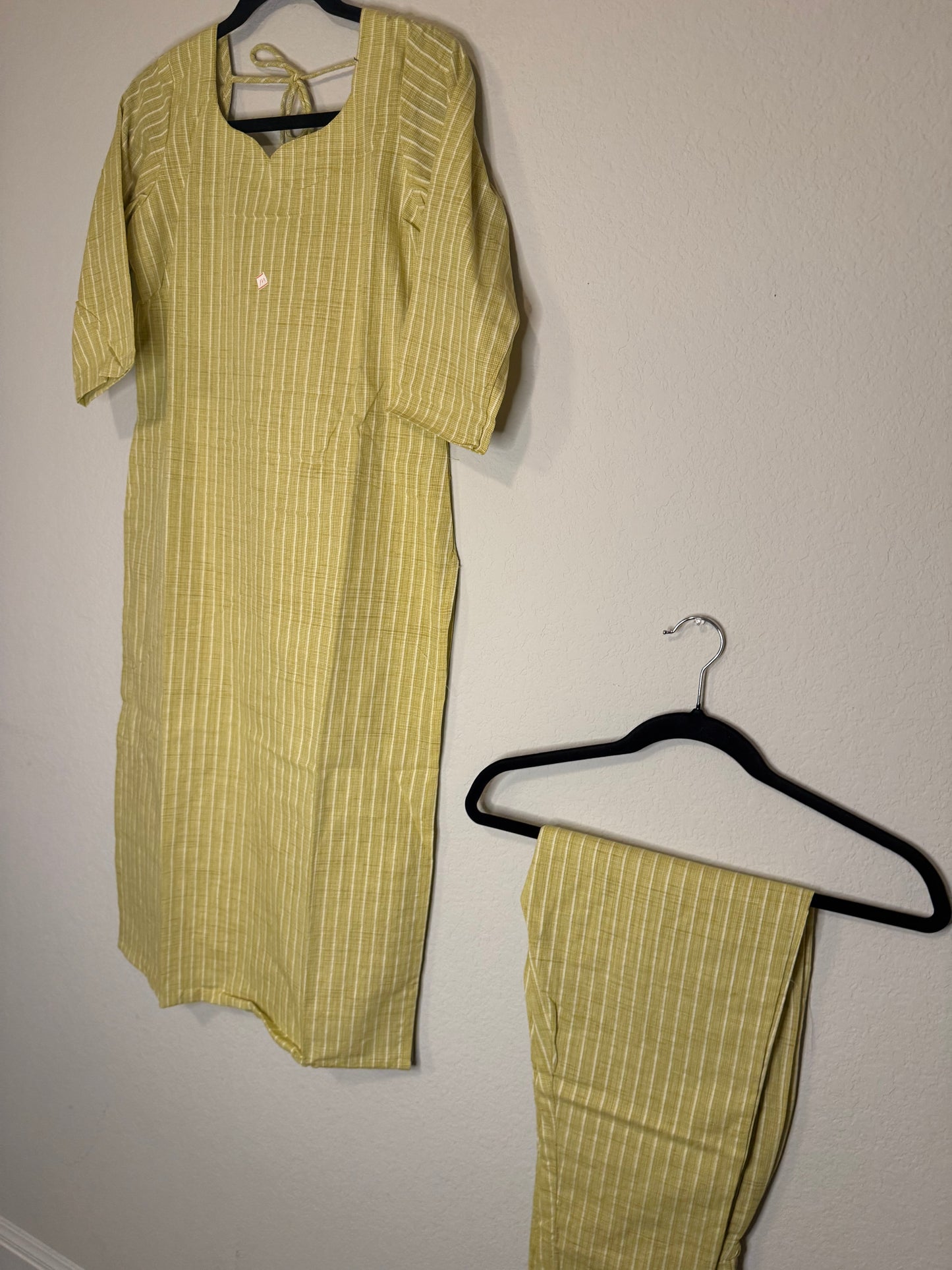 Green Cotton Straight Cut Customized Coord Set