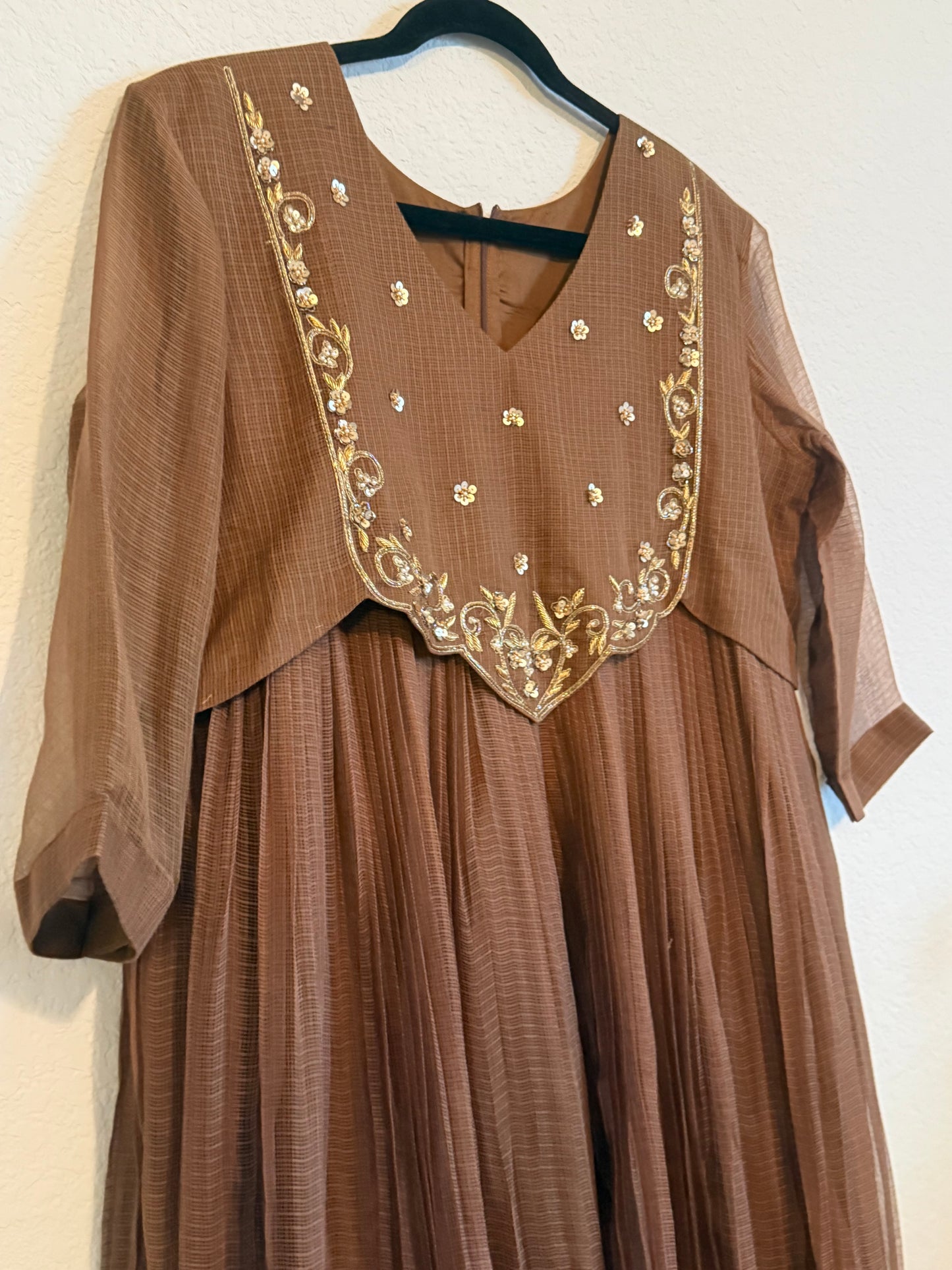 Brown Kota Maggam Work Dress