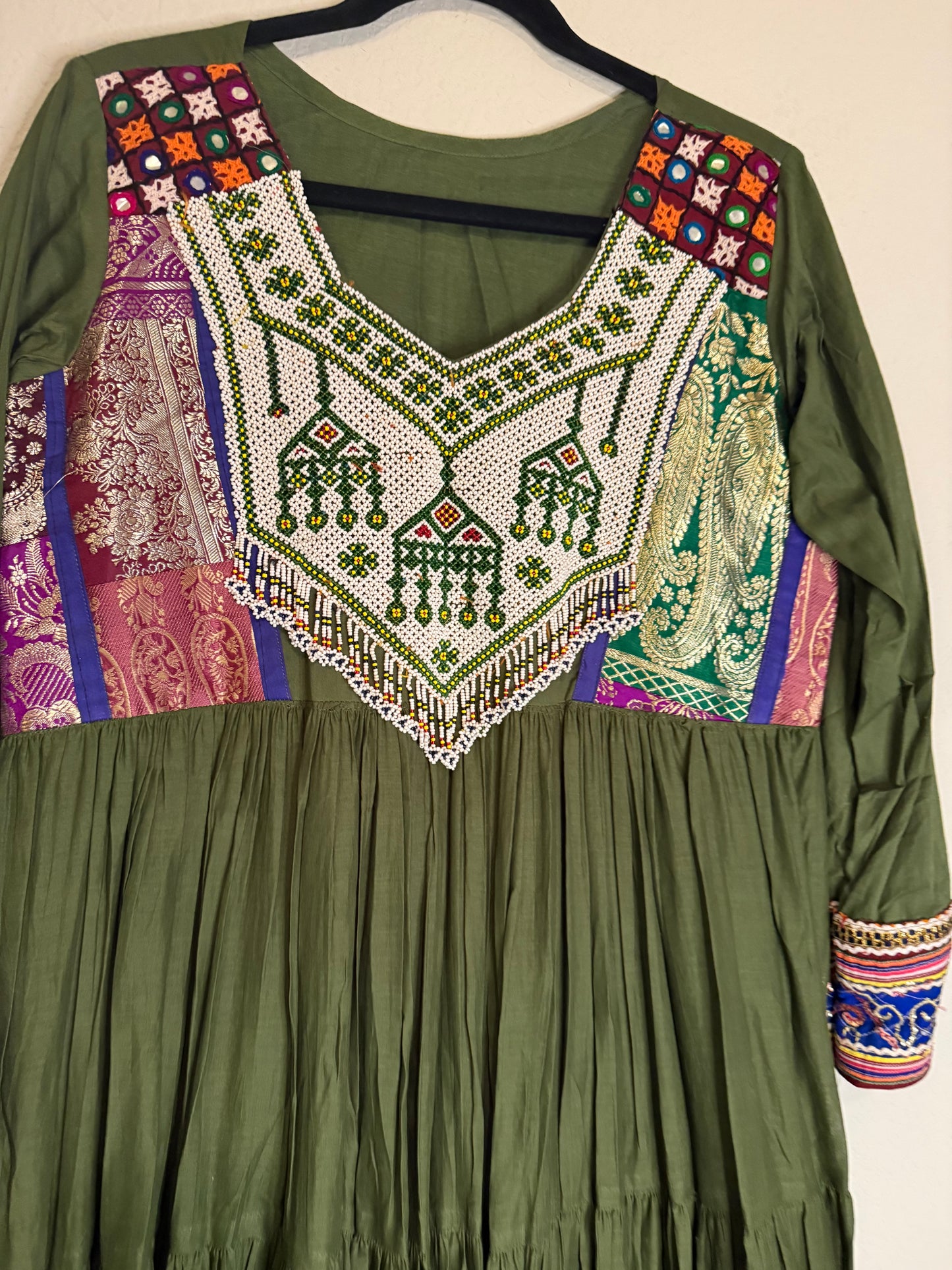 Green Handwork Heavy Flared Anarkali Long Dress