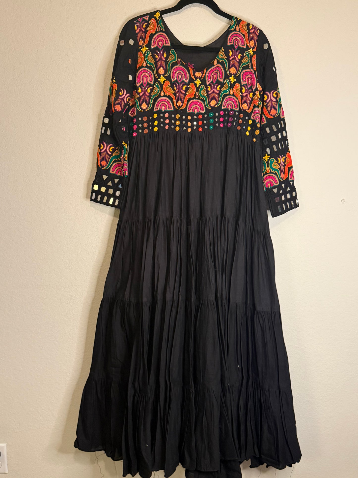 Black Handwork Mirror Work Heavy Flared Anarkali Long Dress