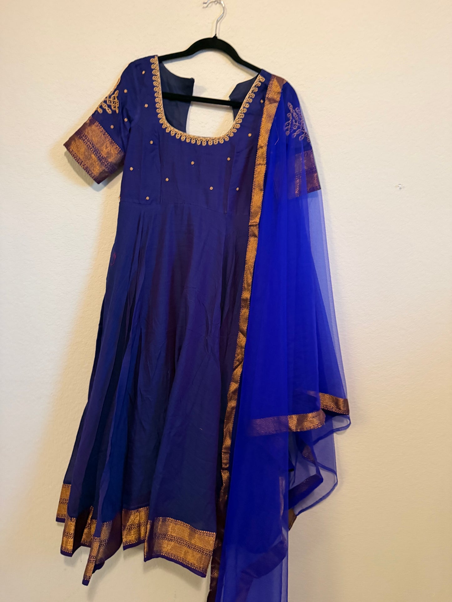 Blue Narayanpet Kolam Design Maggam Work Anarkali with Dupatta