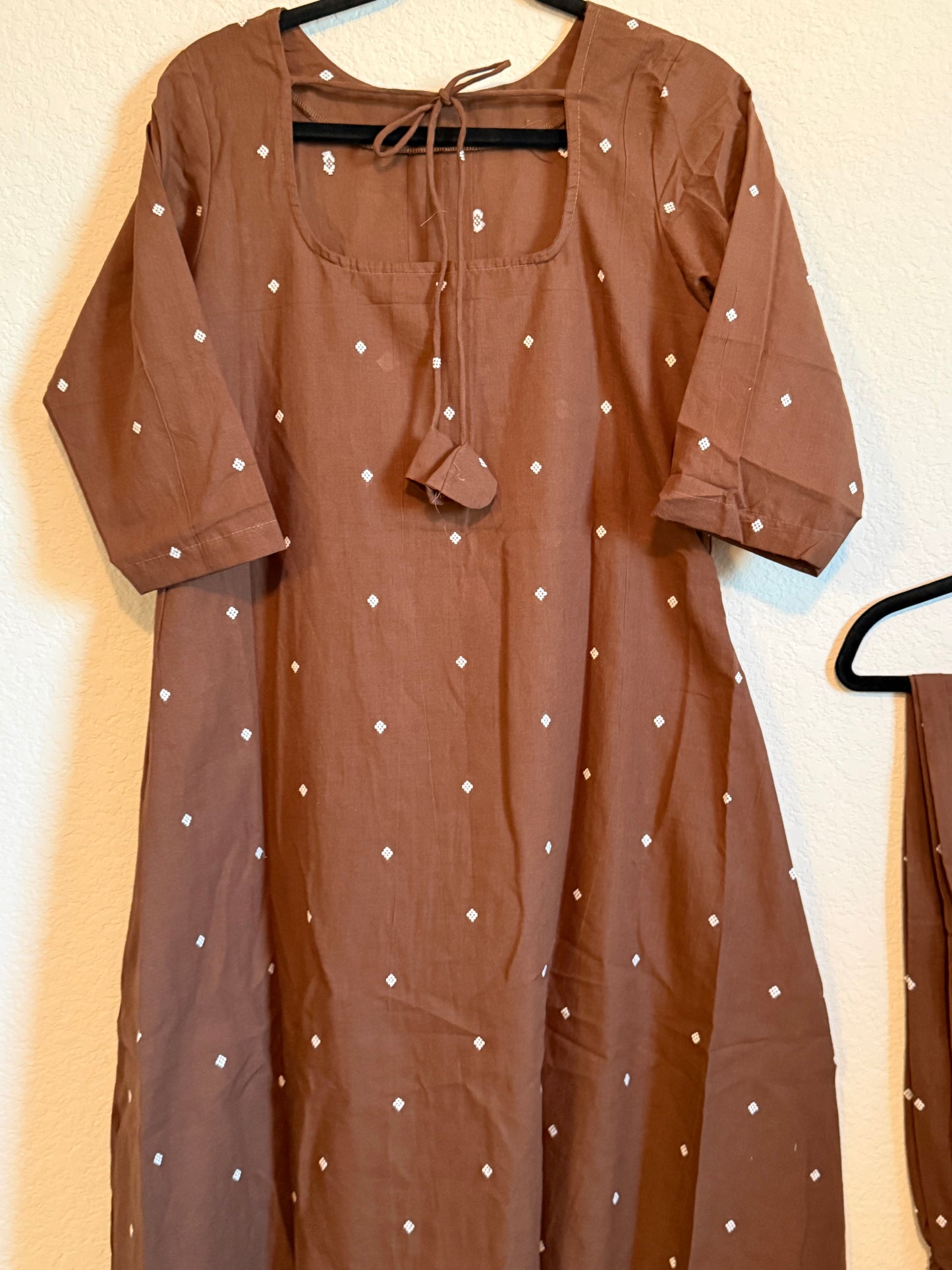 Brown Cotton A-line Customized Coord Set