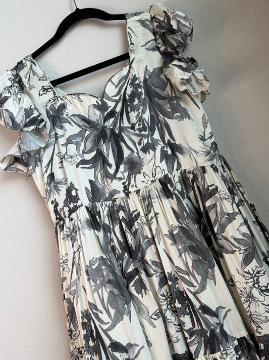 Beautiful half white and gray shade georgette satin frock