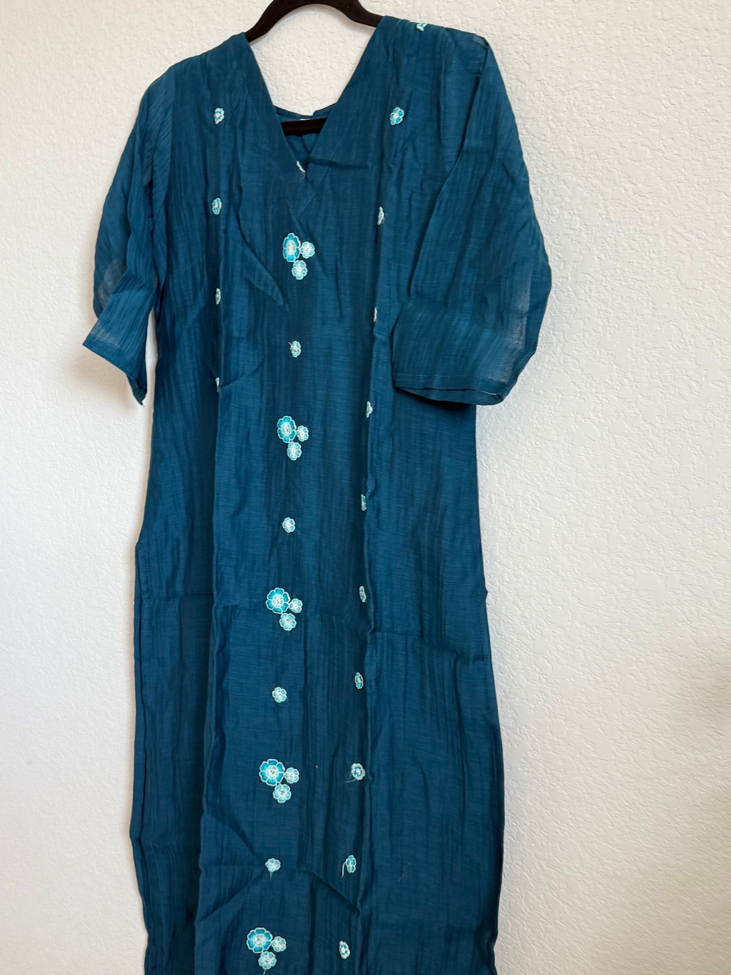 Blue Mul Chanderi Straight Cut Kurti