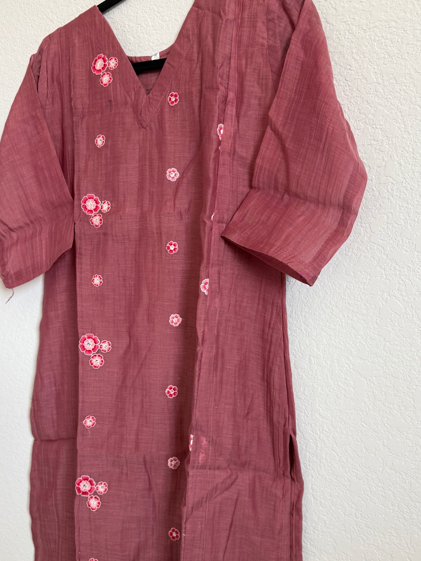 Mauve Peach Mul Chanderi Straight Cut Kurti