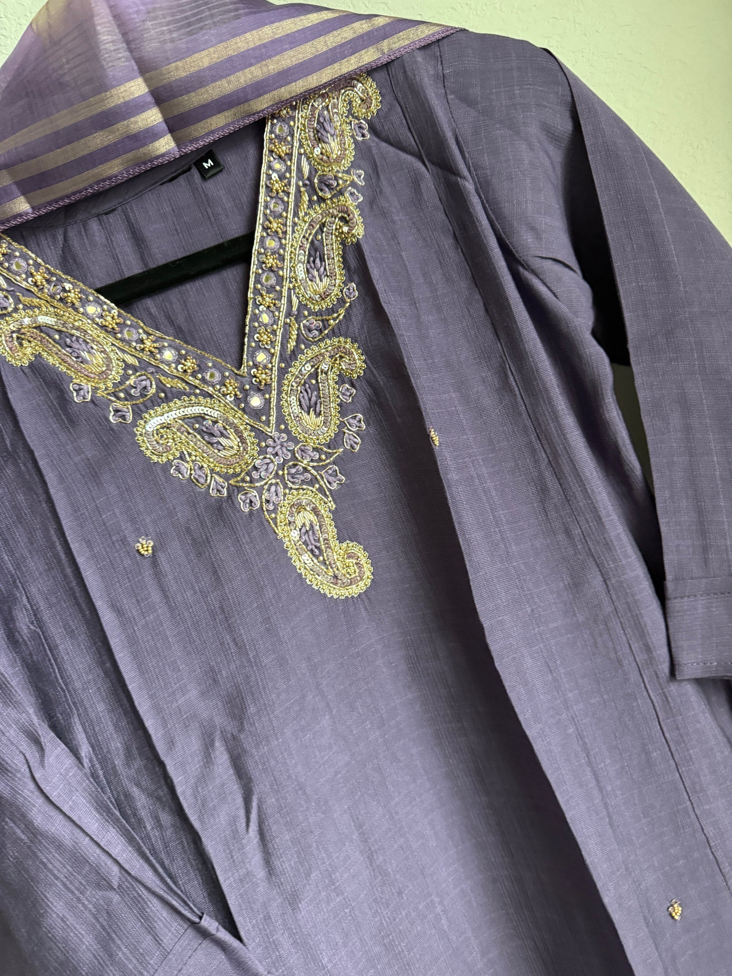 Purple shade vatican silk handwork anarkali kurti set with floral dupatta