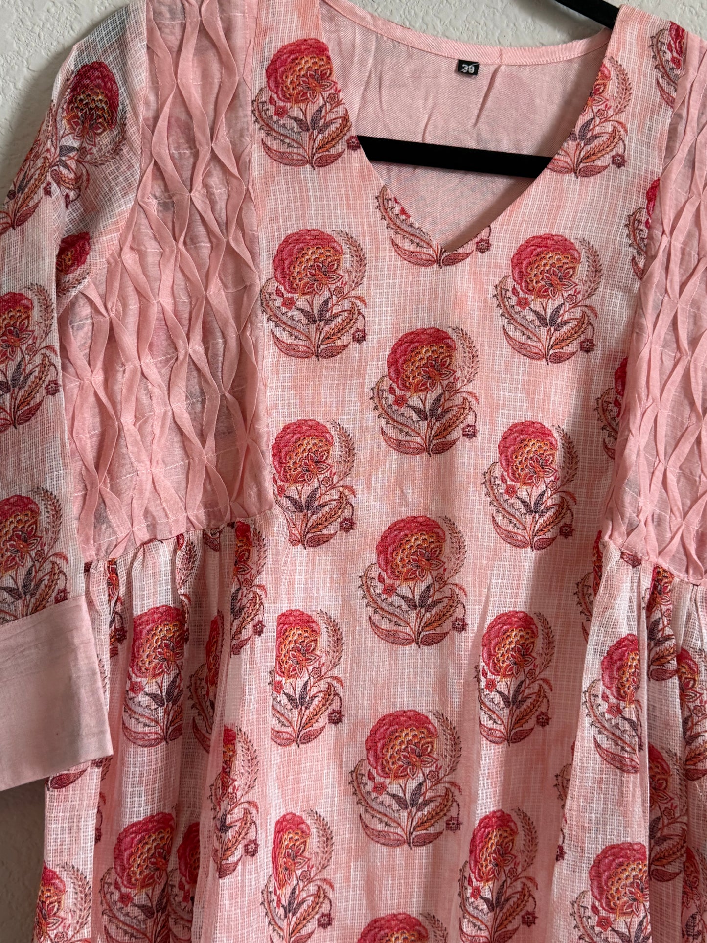 Peach floral v neck kota frock