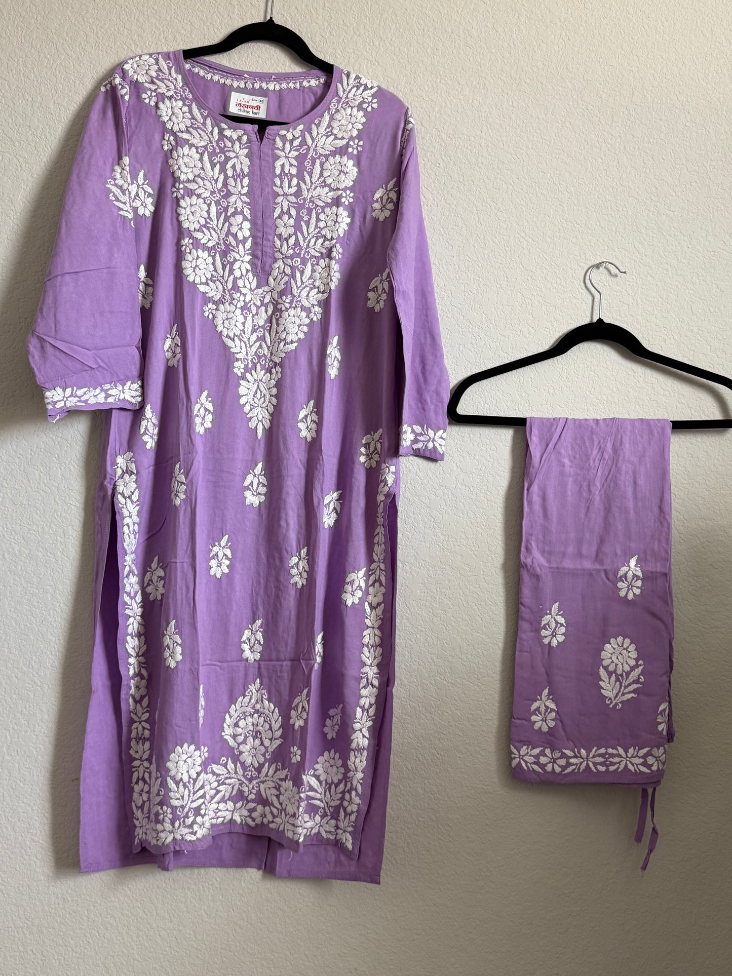 Lavendar Rayon Chikankari Coord Set - Top with Palazzo