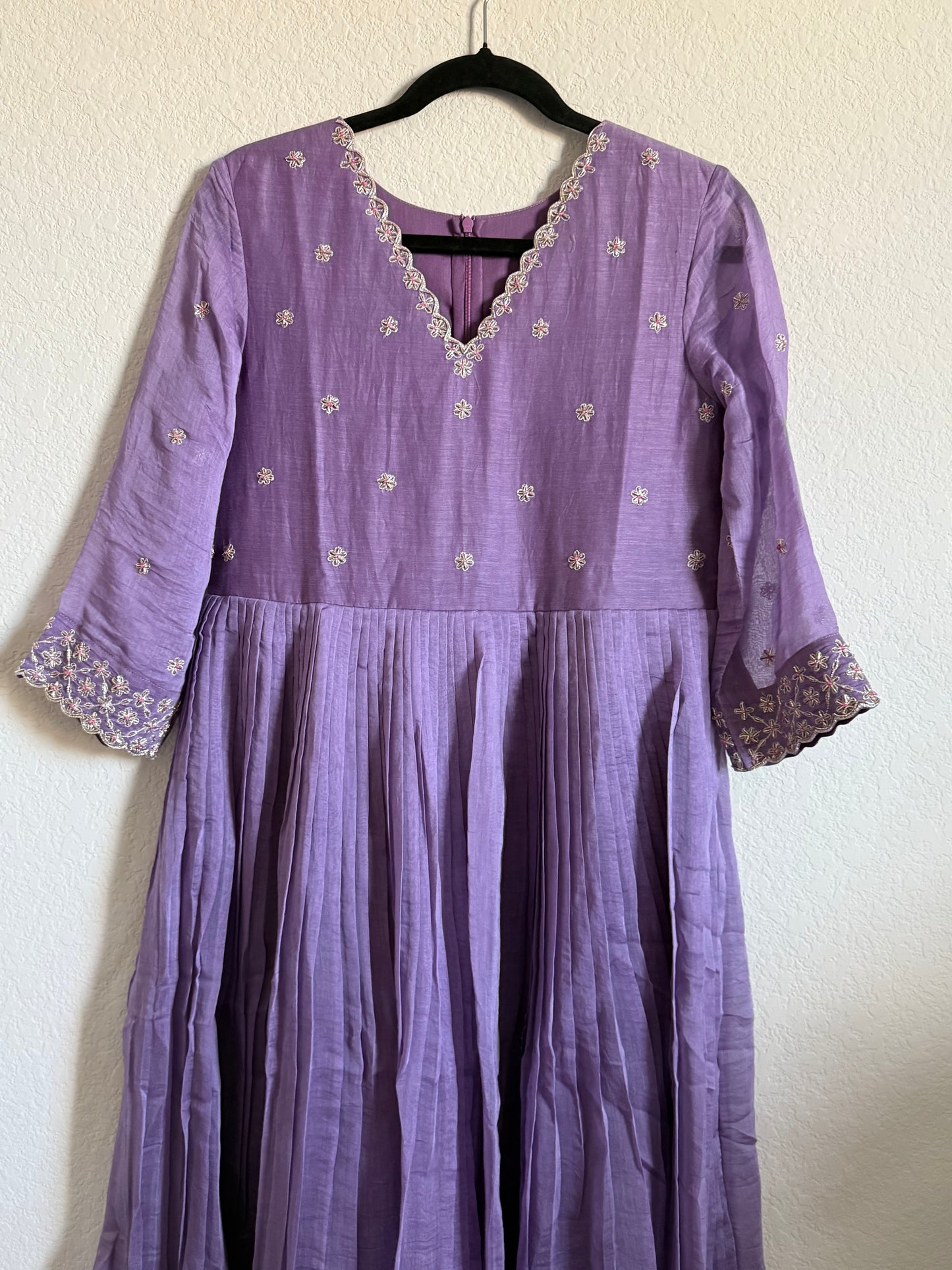 Lilac Mul Chanderi Handwork Designer Dress