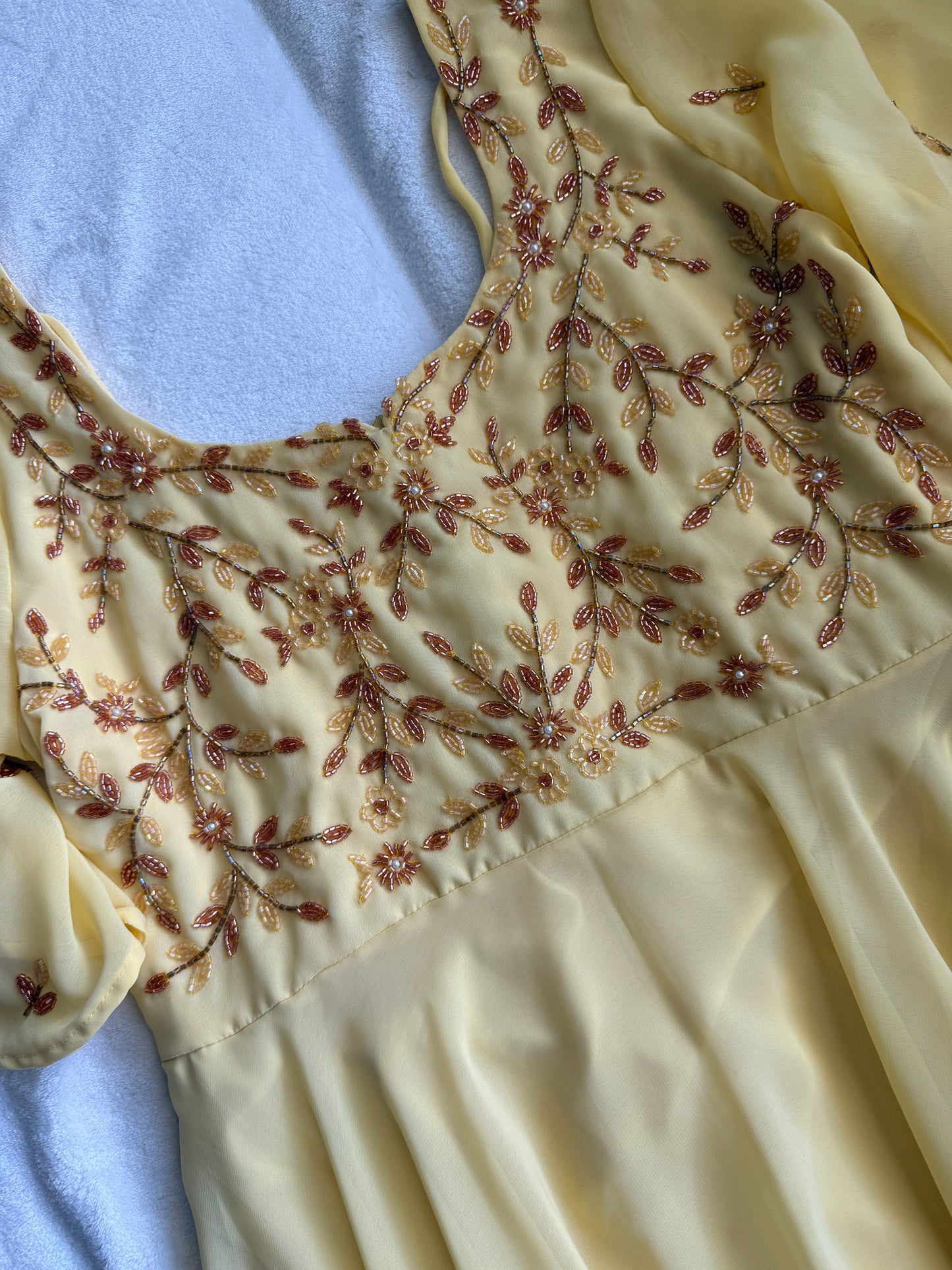 Yellow maggam work georgette heavy flare anarkali tunic