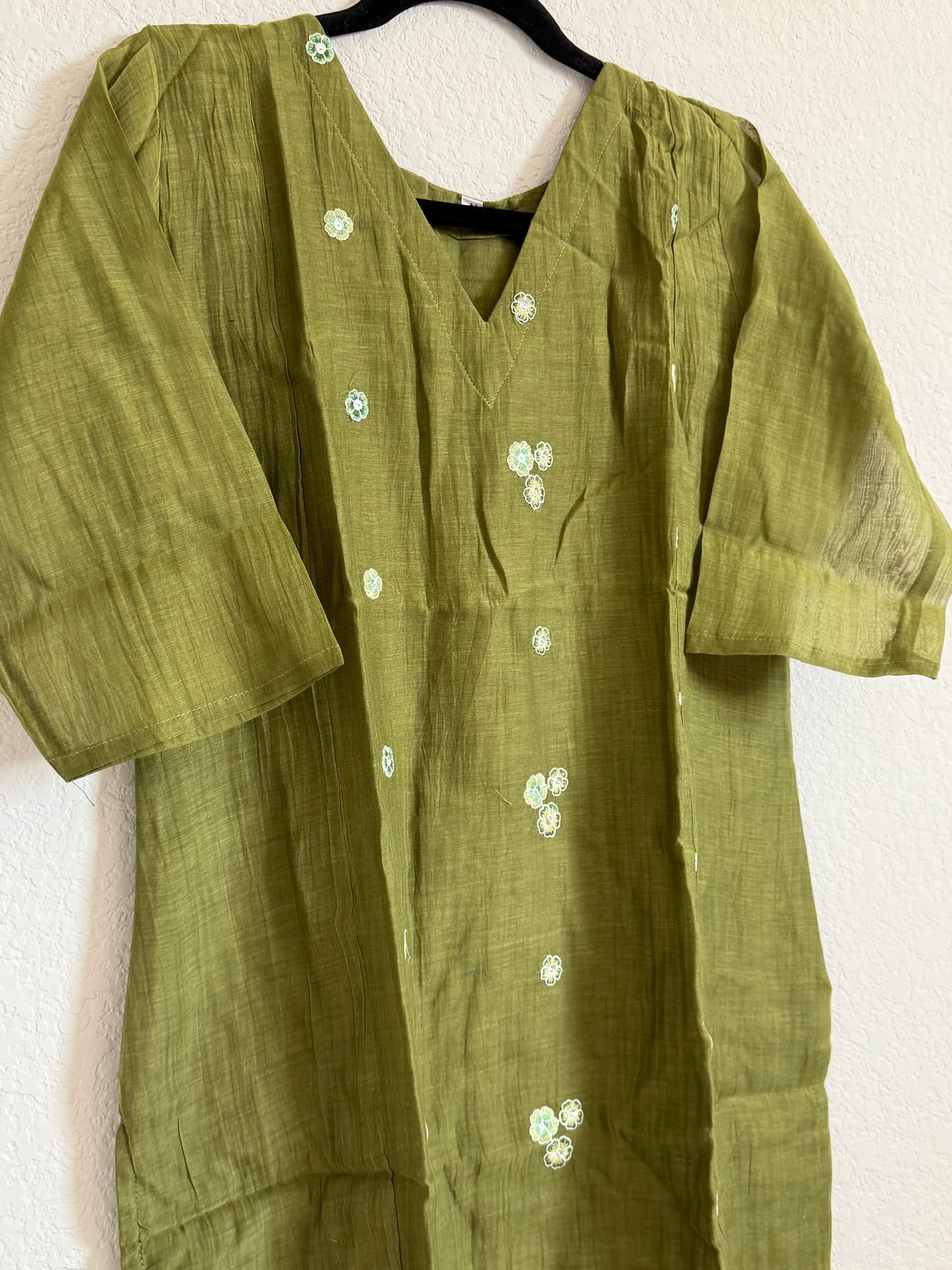 Bottle Green Mul Chanderi Straight Cut Kurti