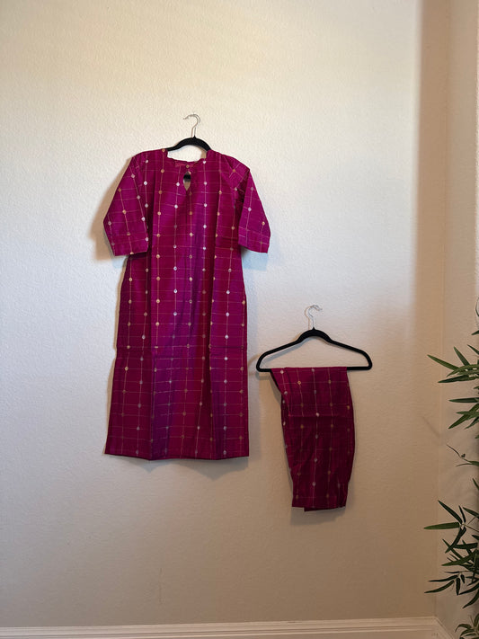 Pink Raw Silk Customized Festive Coord Set