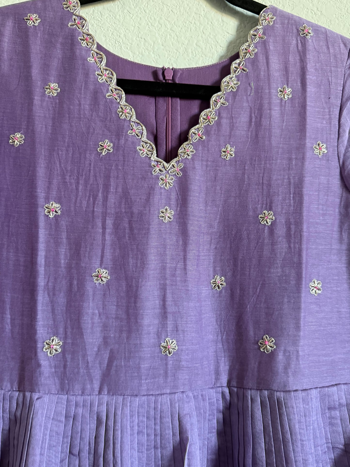 Lilac Mul Chanderi Handwork Designer Dress